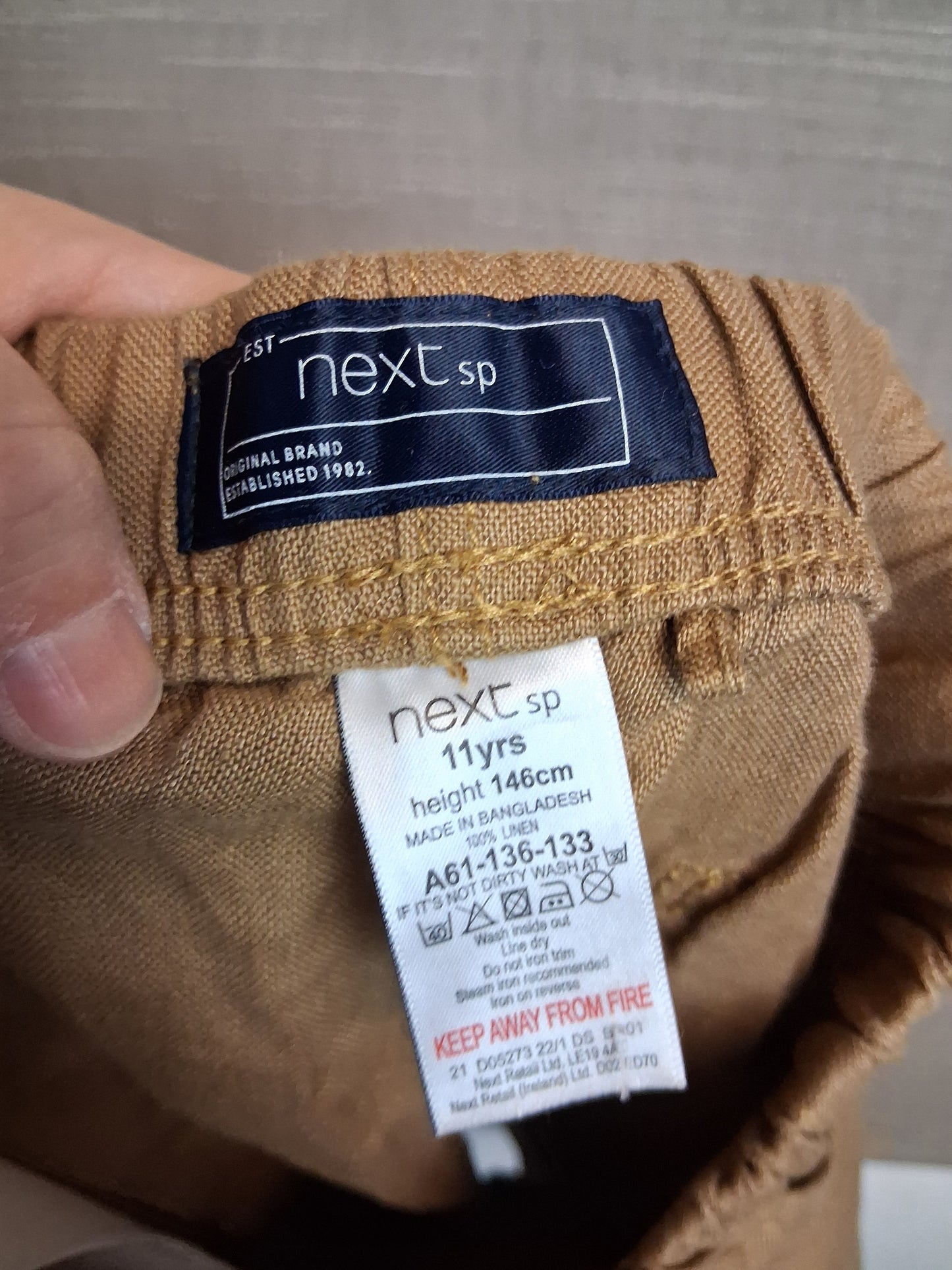 Next Boys 100% Linen Brown Shorts Age 11 Years