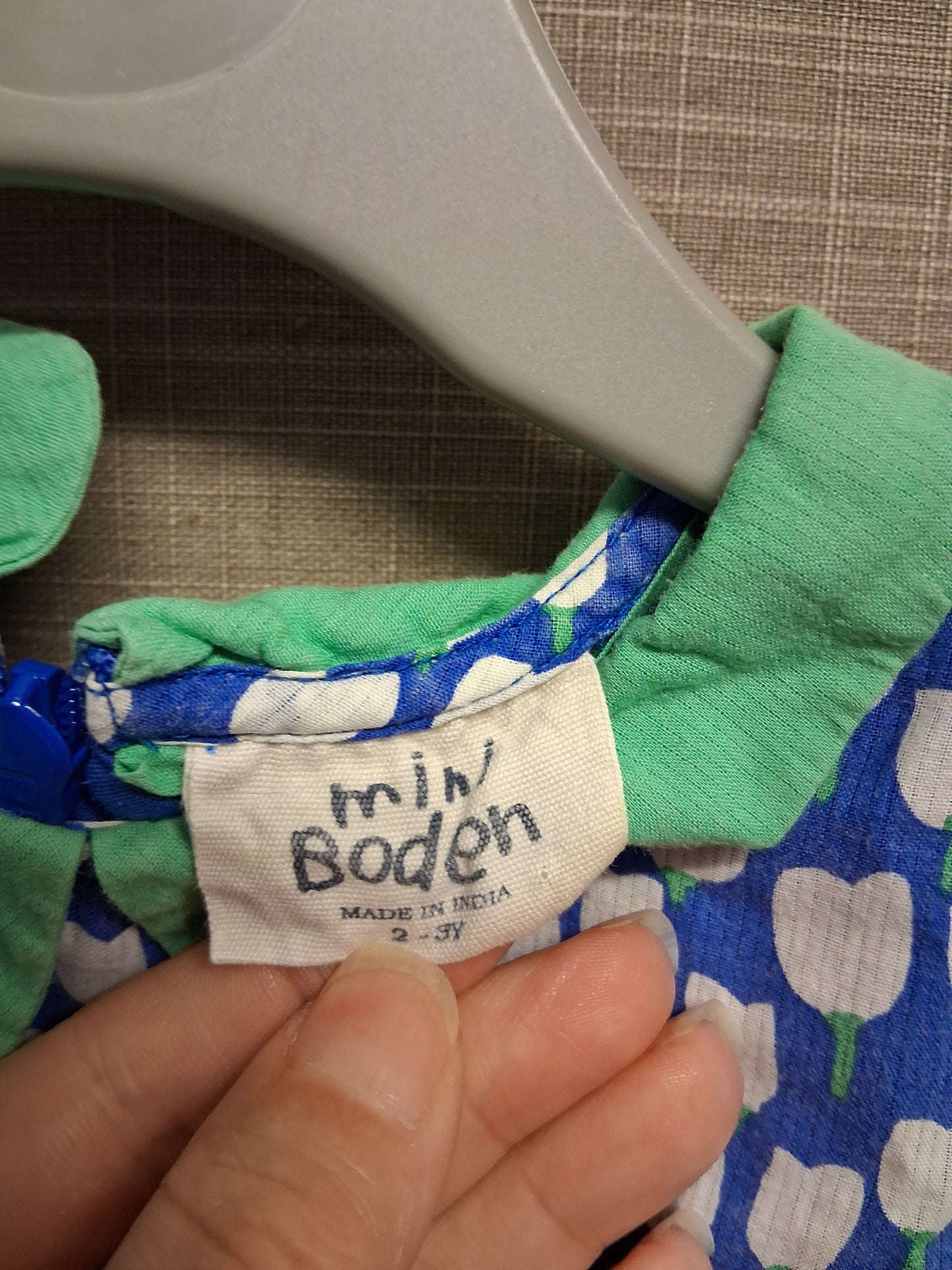 Mini Boden A Line Dress Blue Floral Cotton Dress Age 2-3 Years