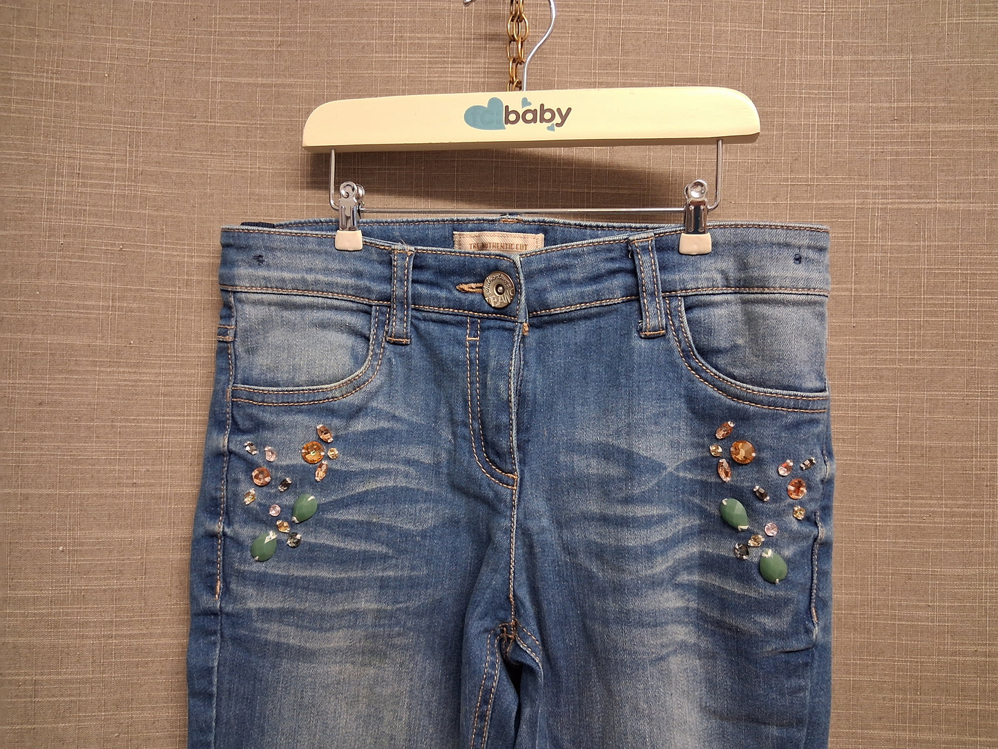 Next Girls Blue Denim Jeans Beaded Detail Age 10 Years Adjustable Waist