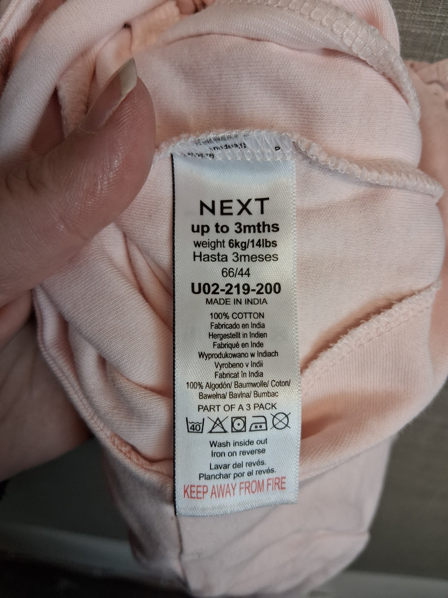 Next Girls Pink Bunny Theme Sleepsuit Age 0-3 Months