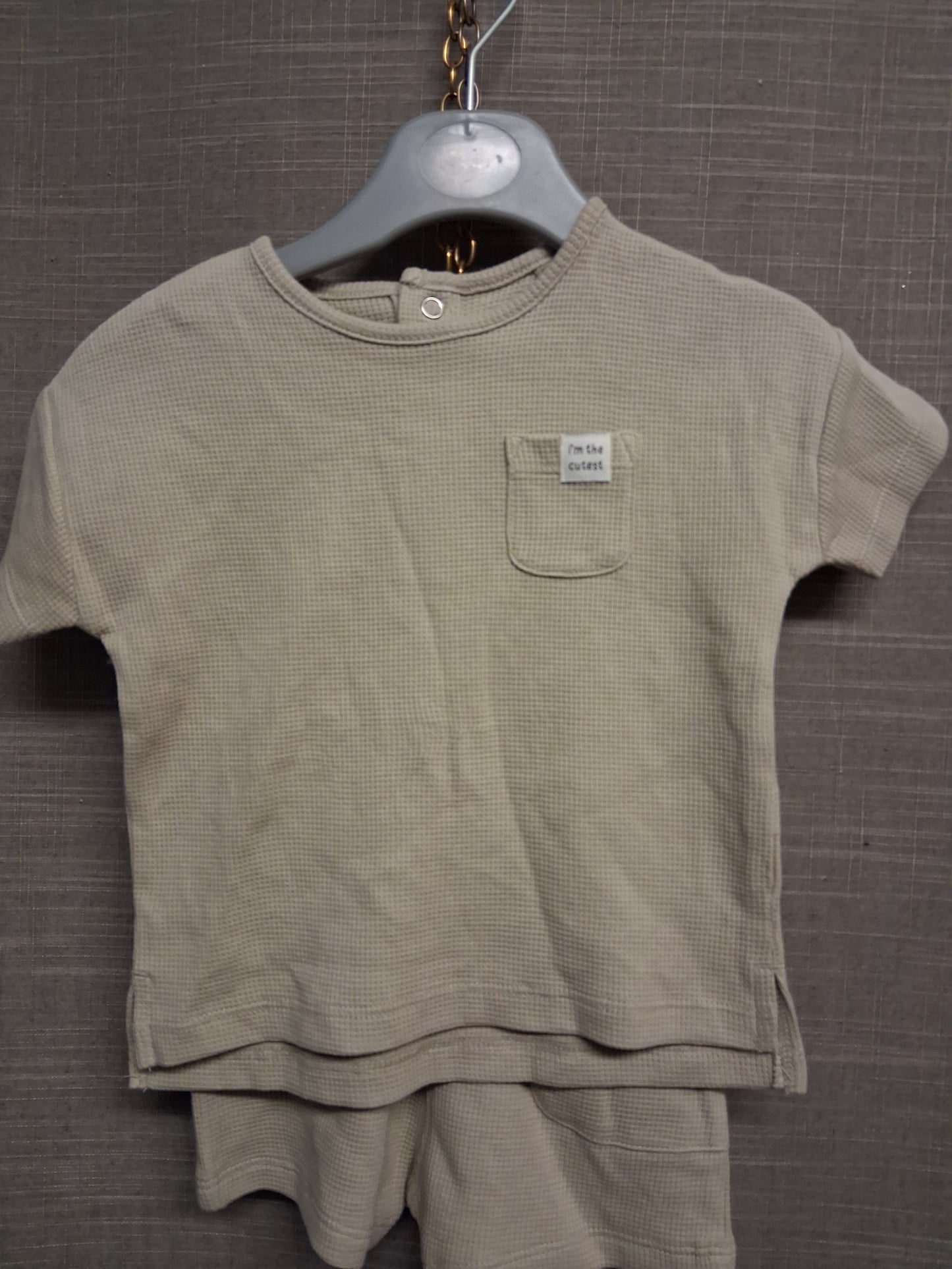 TU Boys Beige 2 Piece Outfit T-Shirt & Shorts Age 3-6 Months
