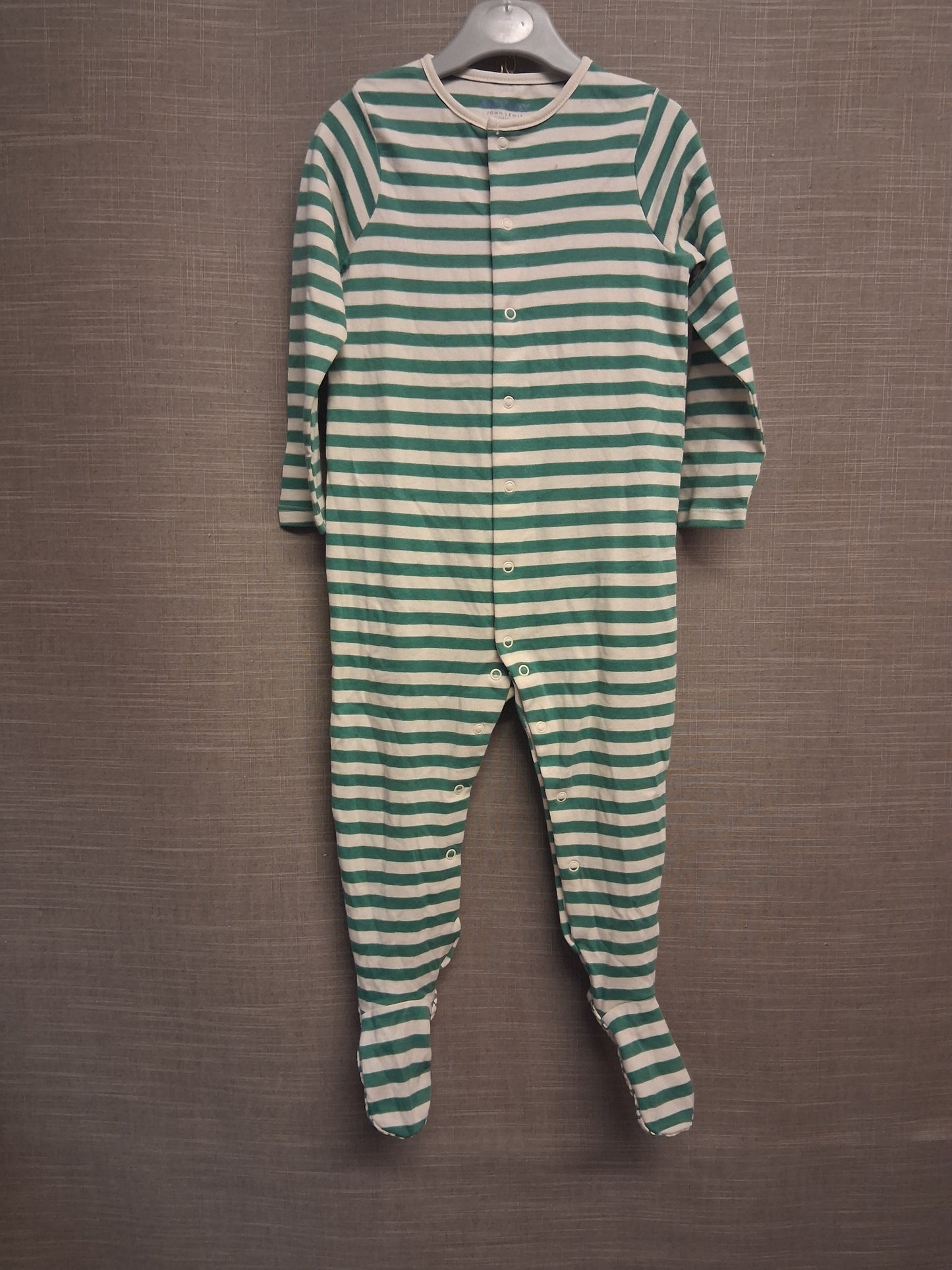 John Lewis Sleepsuit Boys Green Cream Striped Age 18-24 Months