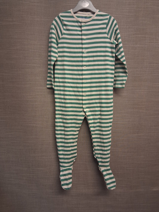 John Lewis Sleepsuit Boys Green Cream Striped Age 18-24 Months