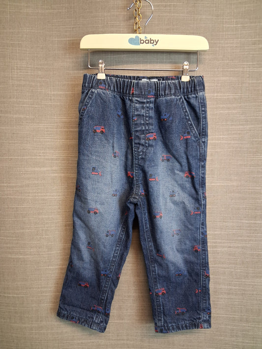 Next Boys Jeans Blue Denim Lined Fire Engines Age 12-18 Months