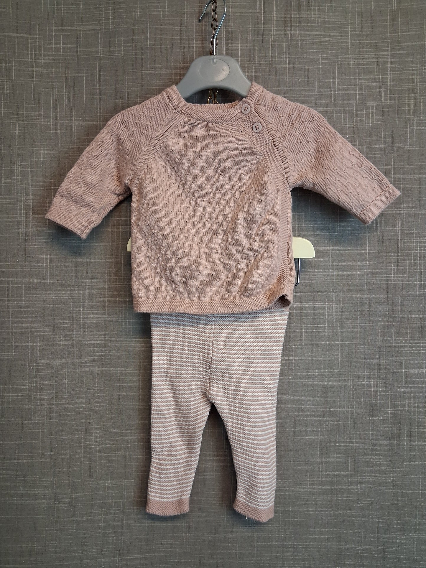 F&F Girl 2 Piece Outfit Knitted Jumper and Leggings Dusky Pink Age 0-3 Months