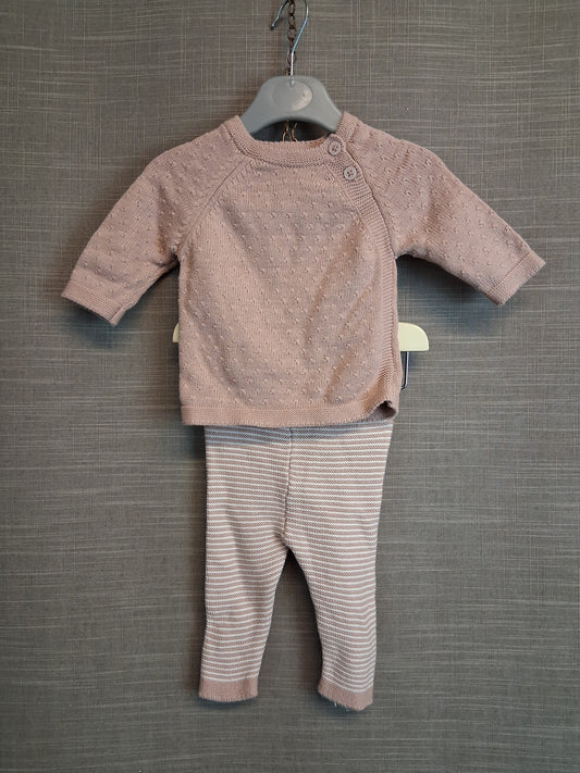 F&F Girl 2 Piece Outfit Knitted Jumper and Leggings Dusky Pink Age 0-3 Months