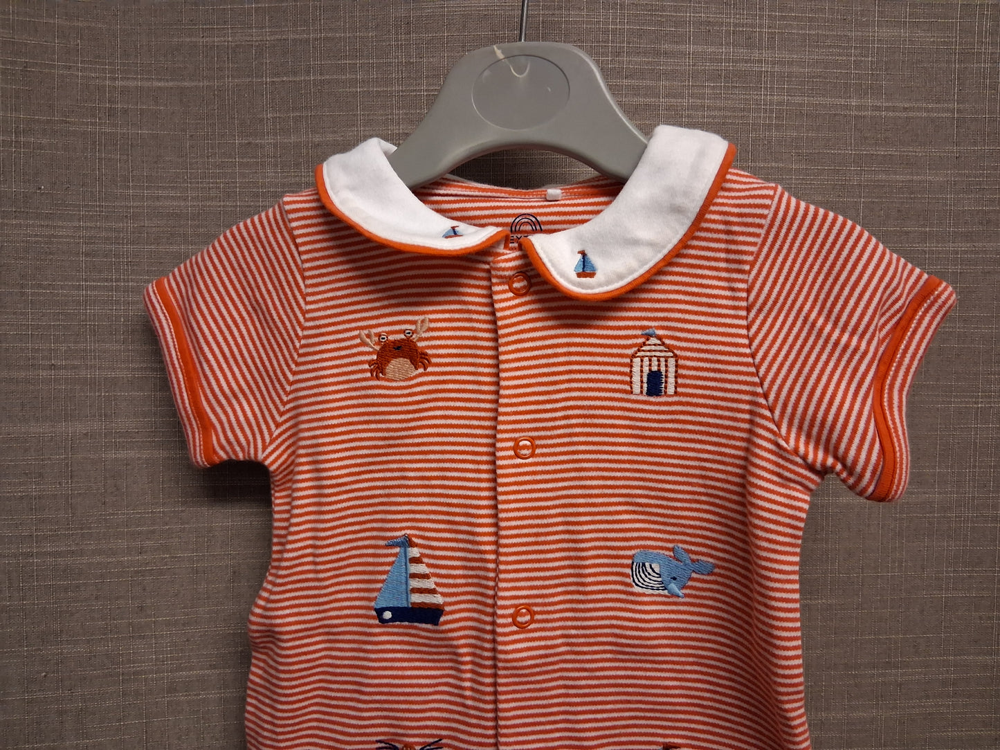 Next Boys Red Stripe Romper One Piece Nautical Embroidered Theme Age 6-9 Months