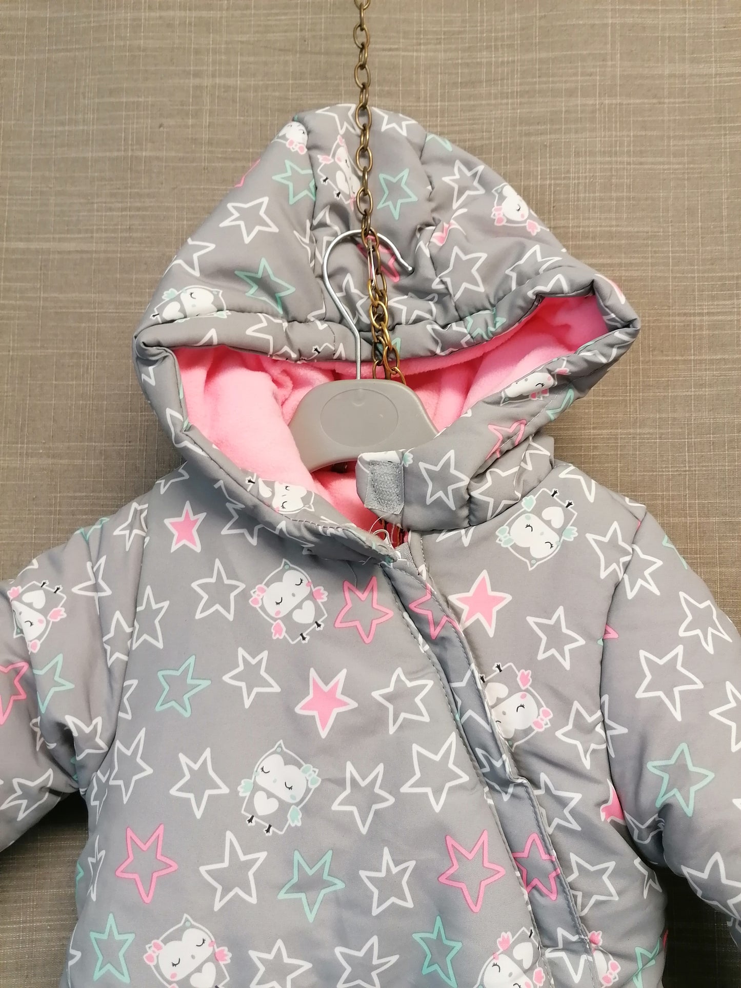 Pep&Co Girls Snowsuit Age 9-12 Months Grey Owl Print Padded Hooded
