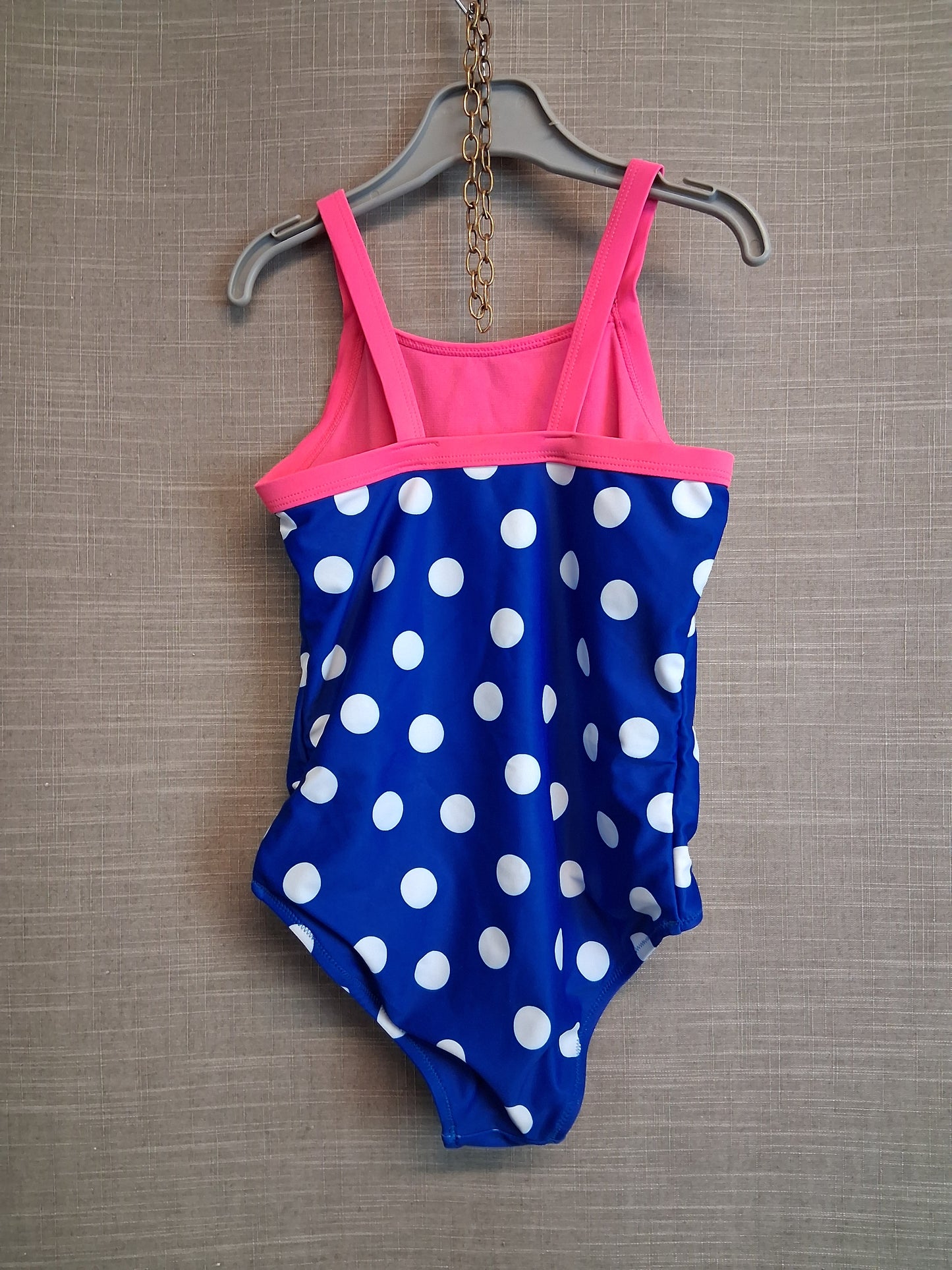 Nutmeg Girls One Piece Swimsuit  Blue Spotty Age 7-8 Years