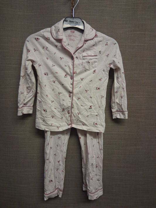 F&F Girls Pale Pink Floral 2 Piece PJs Pyjamas Set Age 4-5 Years