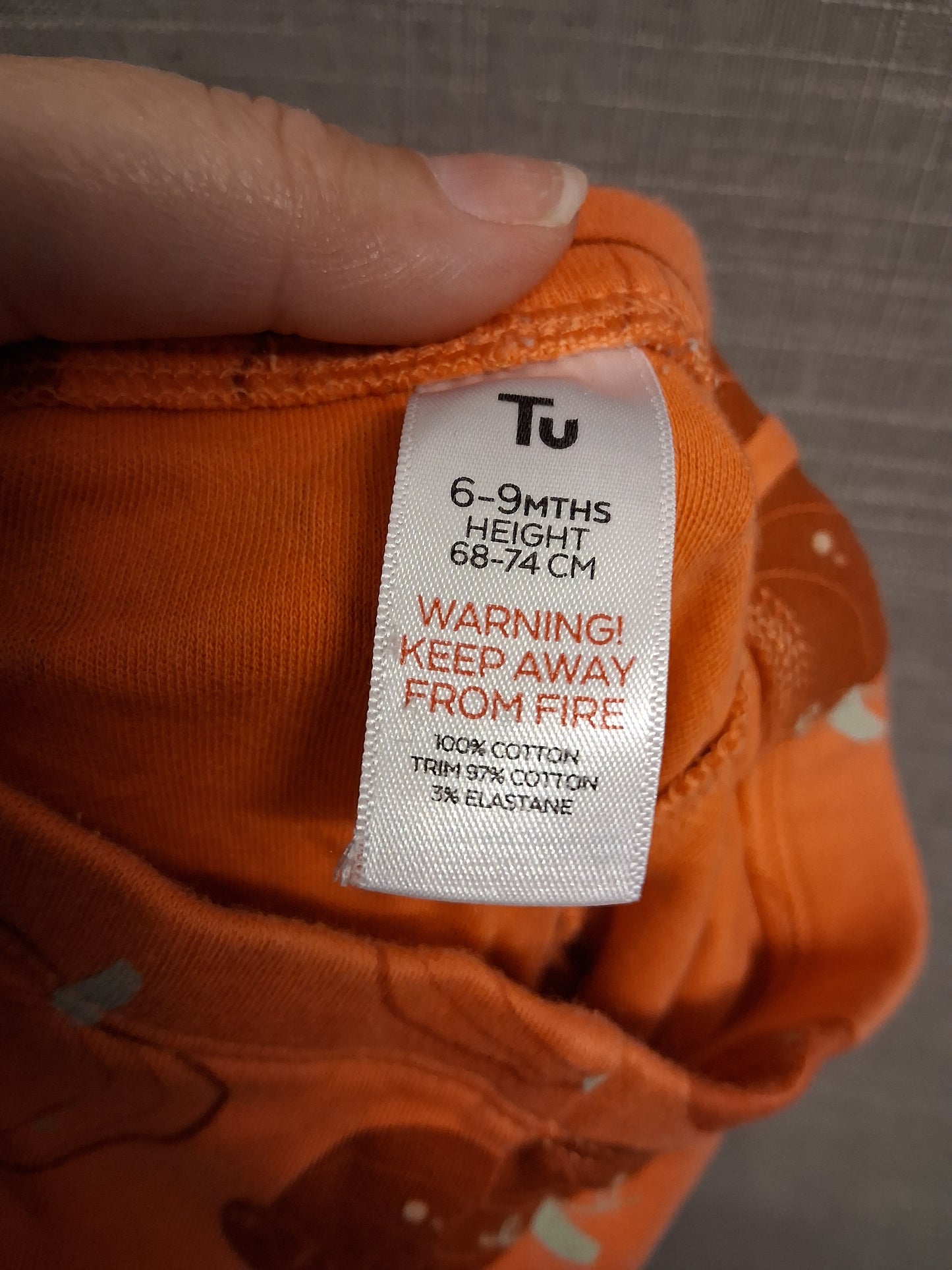 TU Boys Orange Halloween Theme Piece Pyjamas PJs Set Age 6-9 Months