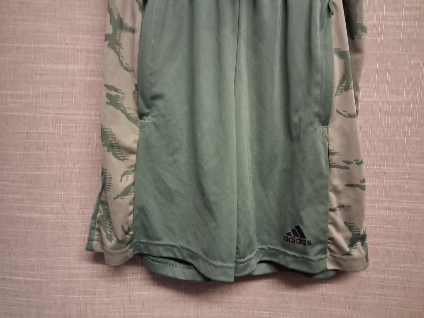 Adidas Khaki Green Shorts Satin Pockets Elastic Waist Age 9-10 Years