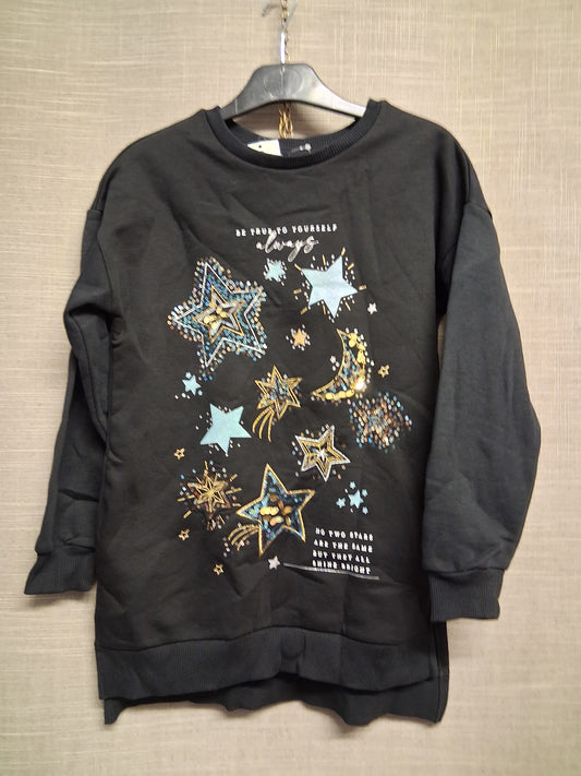 George Girls Black Sequin Stars Sweater Jumper Dress Age 9-10 Years New