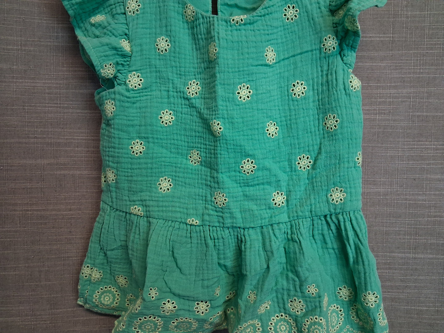 Nutmeg Girls Green Floral Peplum Top Cap Sleeve Age 6-7 Years