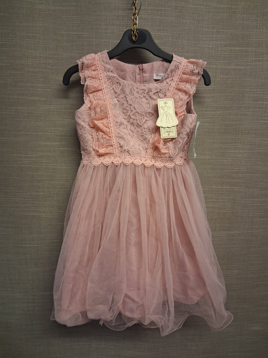 Fiona & Co Girls Dusky Pink Lace Trim Party Special Occasion Dress Age 6 Years New