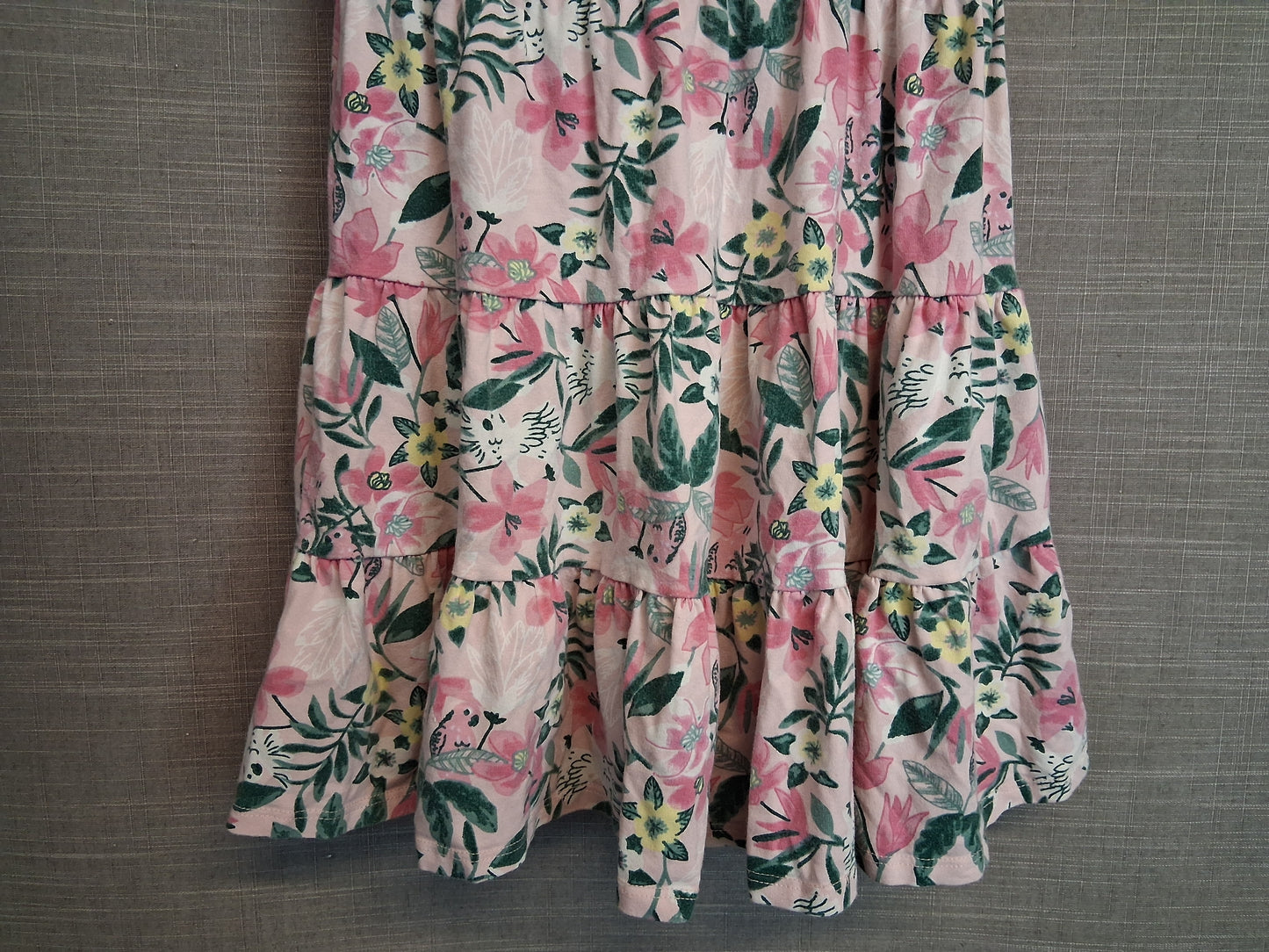 F&F Girls Pink Floral Tiered Jersey Dress Age 6-7 Years