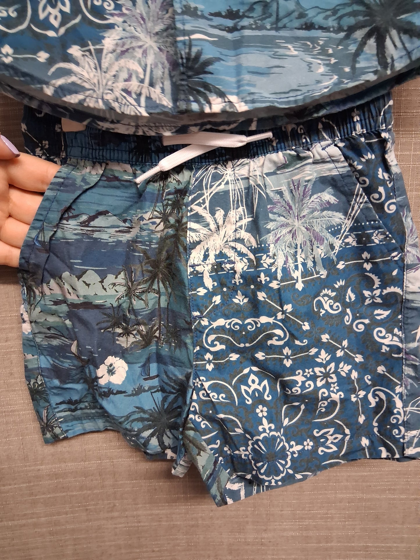 Next Boys 2 Piece Outfit Short Sleeve Shirt & Shorts Blue Hawaiian Theme Age 18-24 Months