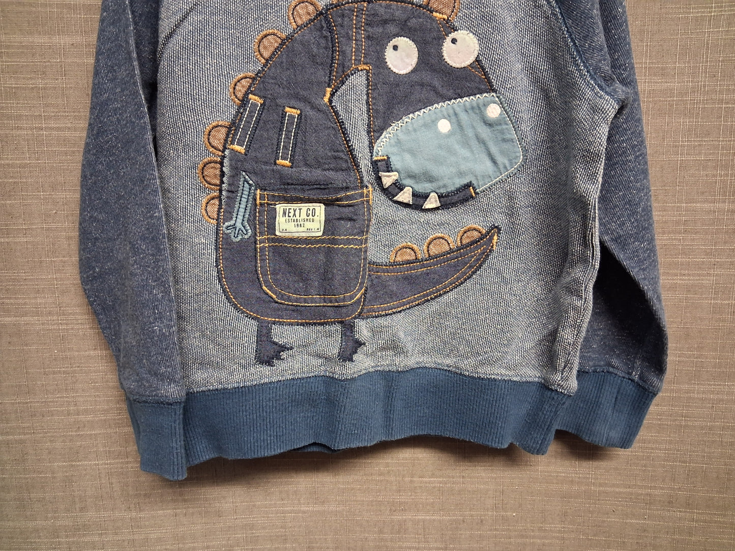 Next Boys Blue Crew Neck Sweater Blue Dinosaur Theme Age 2-3 Years