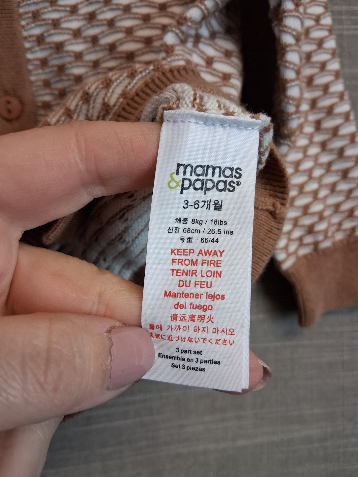 Mamas & Papas Brown Beige Waffle Knit Cardigan Age 3-6 Months