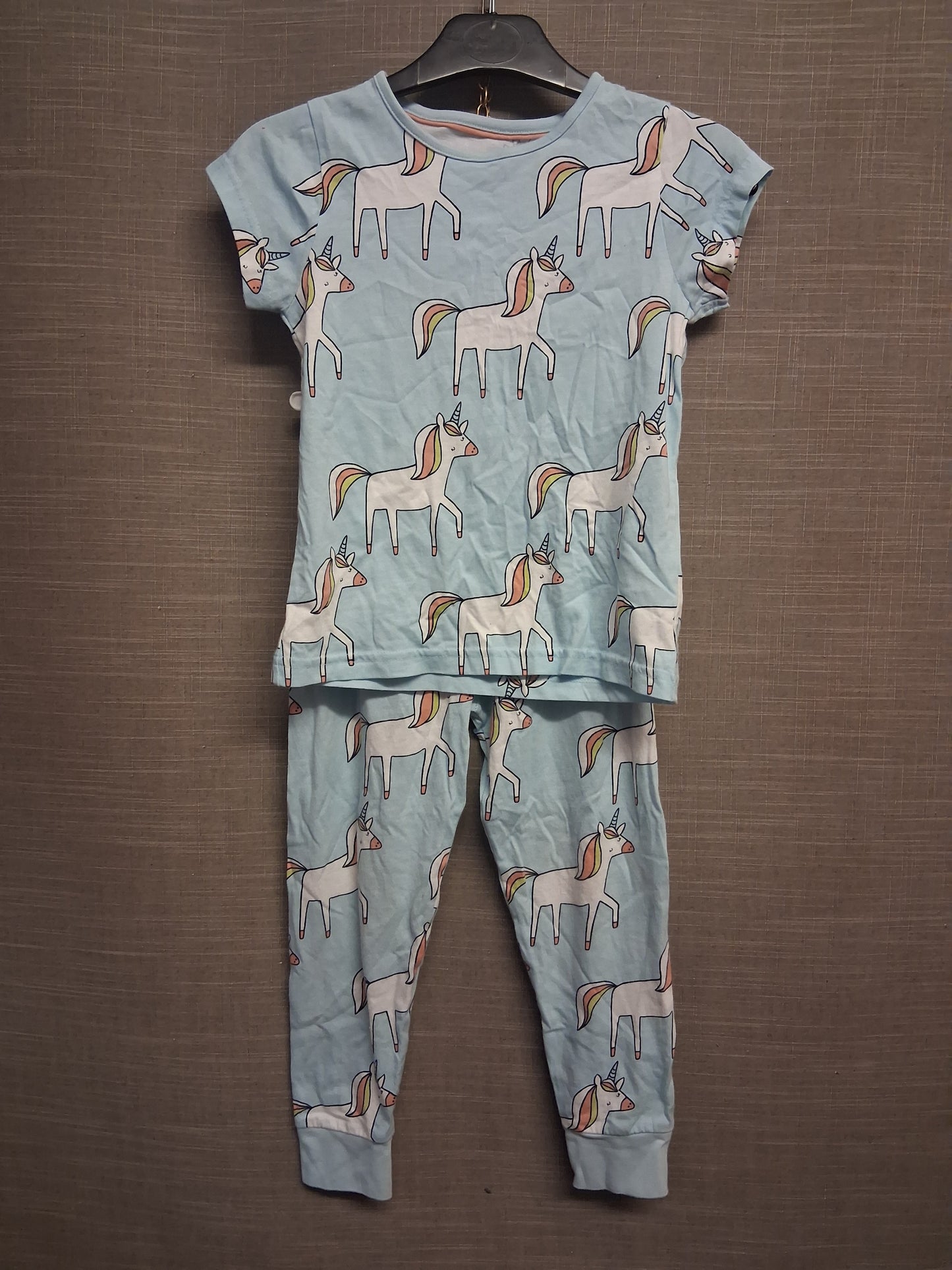 George Girls Blue Unicorn 2 Piece PJs Pyjamas Set Age 4-5 Years