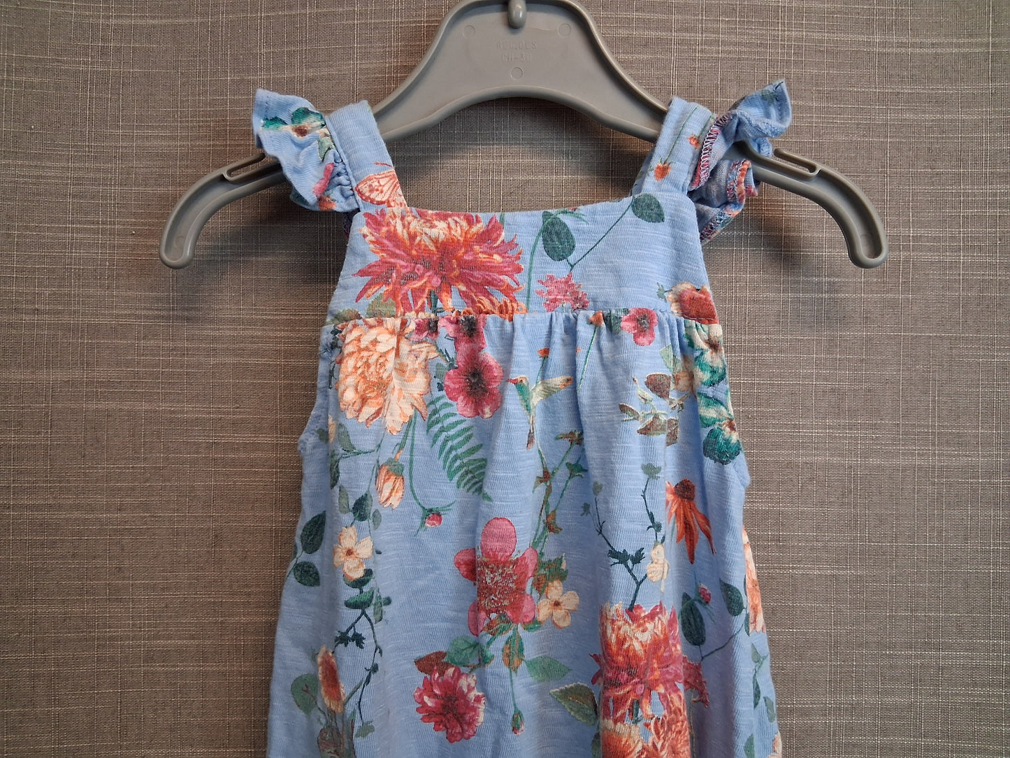 Next Girls Blue Floral Romper Sleeveless Jersey Age 3-6 Months