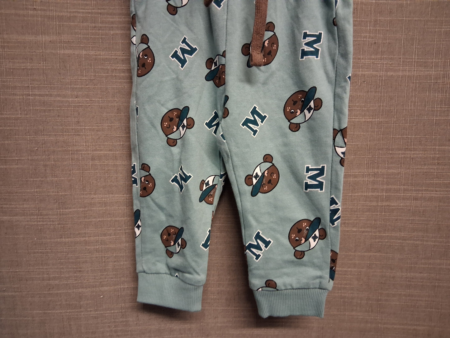 So Cute Boys Green Teddy Bear Print Joggers Age 6-9 Months
