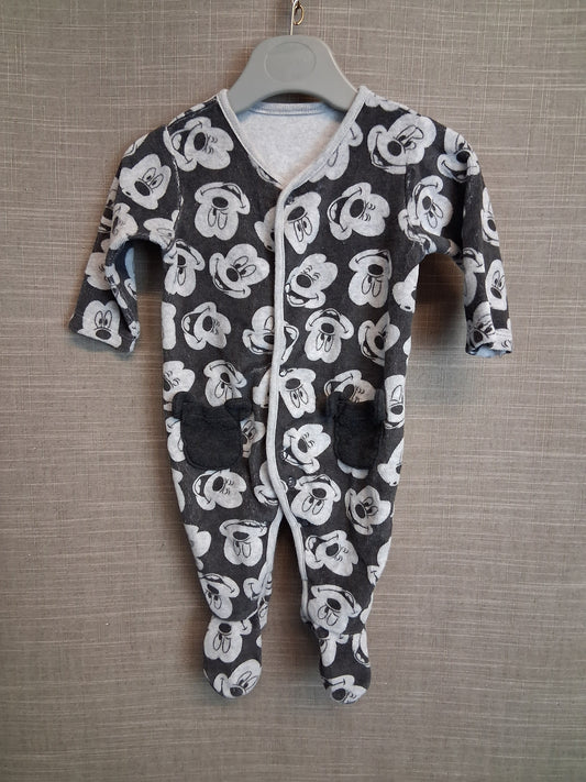 Disney Boys Grey Mickey Mouse Sleepsuit Romper Age 0-3 Months