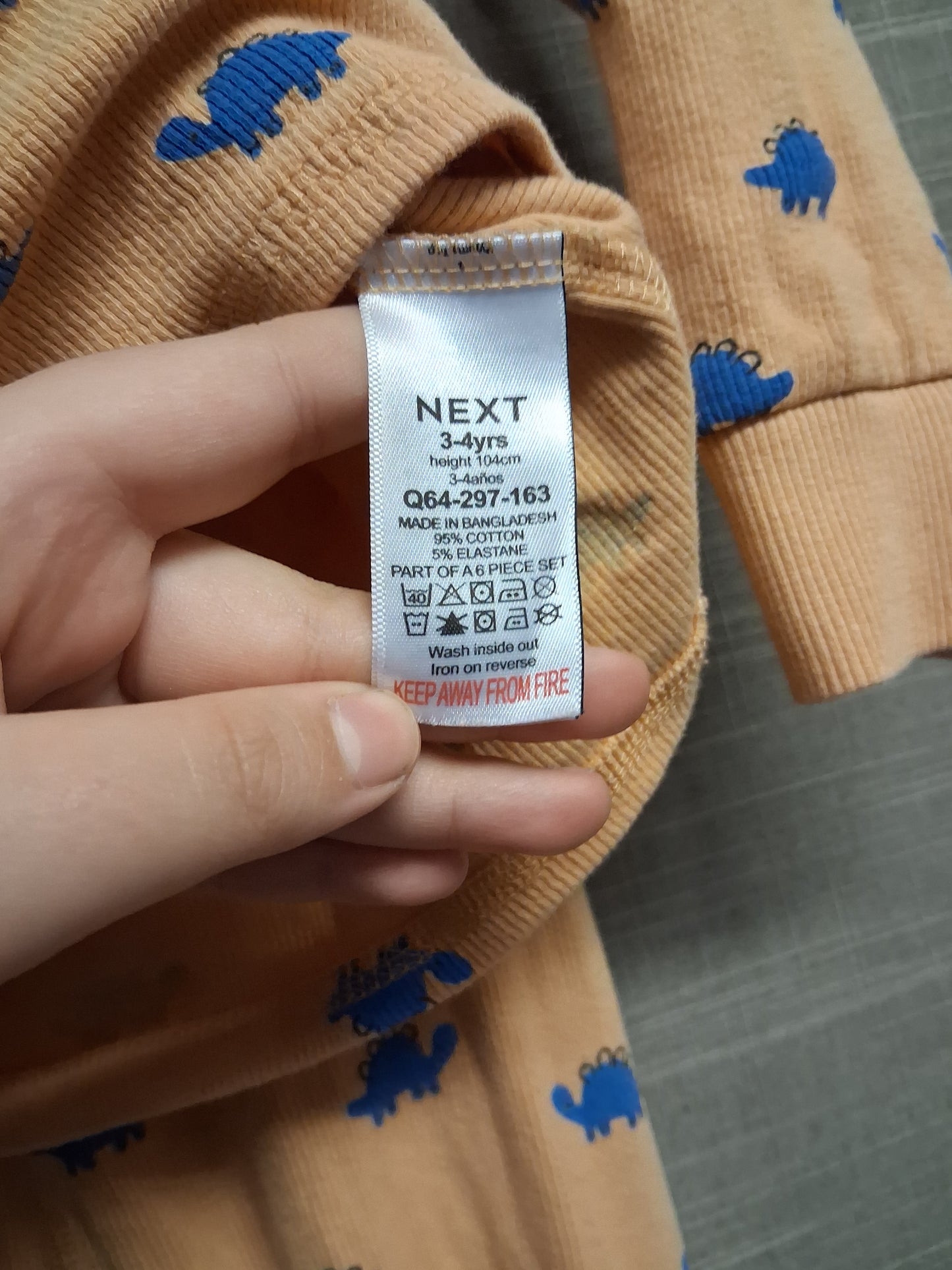 Next Boys Orange Dinosaur Pyjamas PJs 2 Piece Set Age 3-4 Years