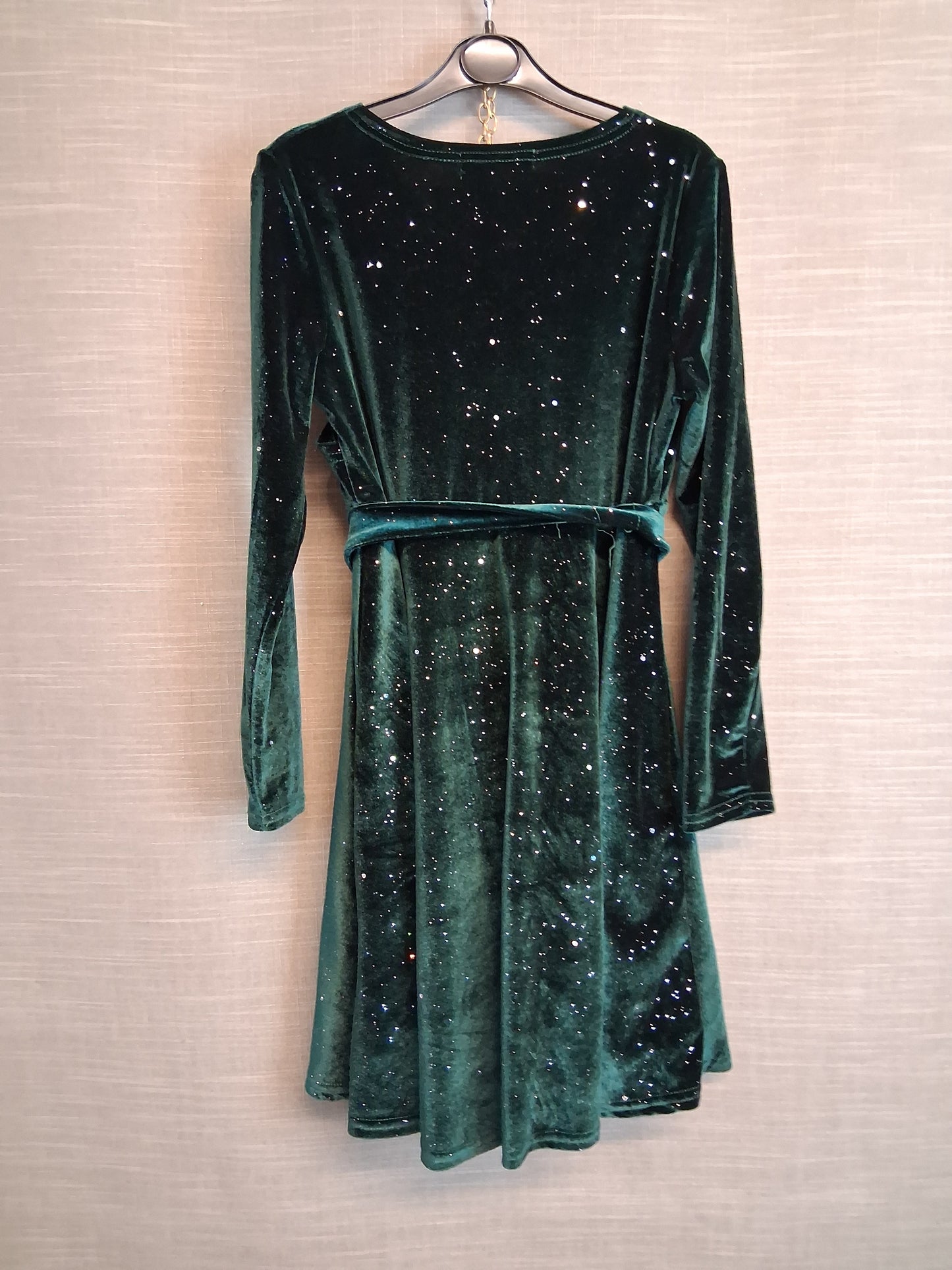Shein Girls Green Sparkly Velour Dress with Belt Age 9-10 Years