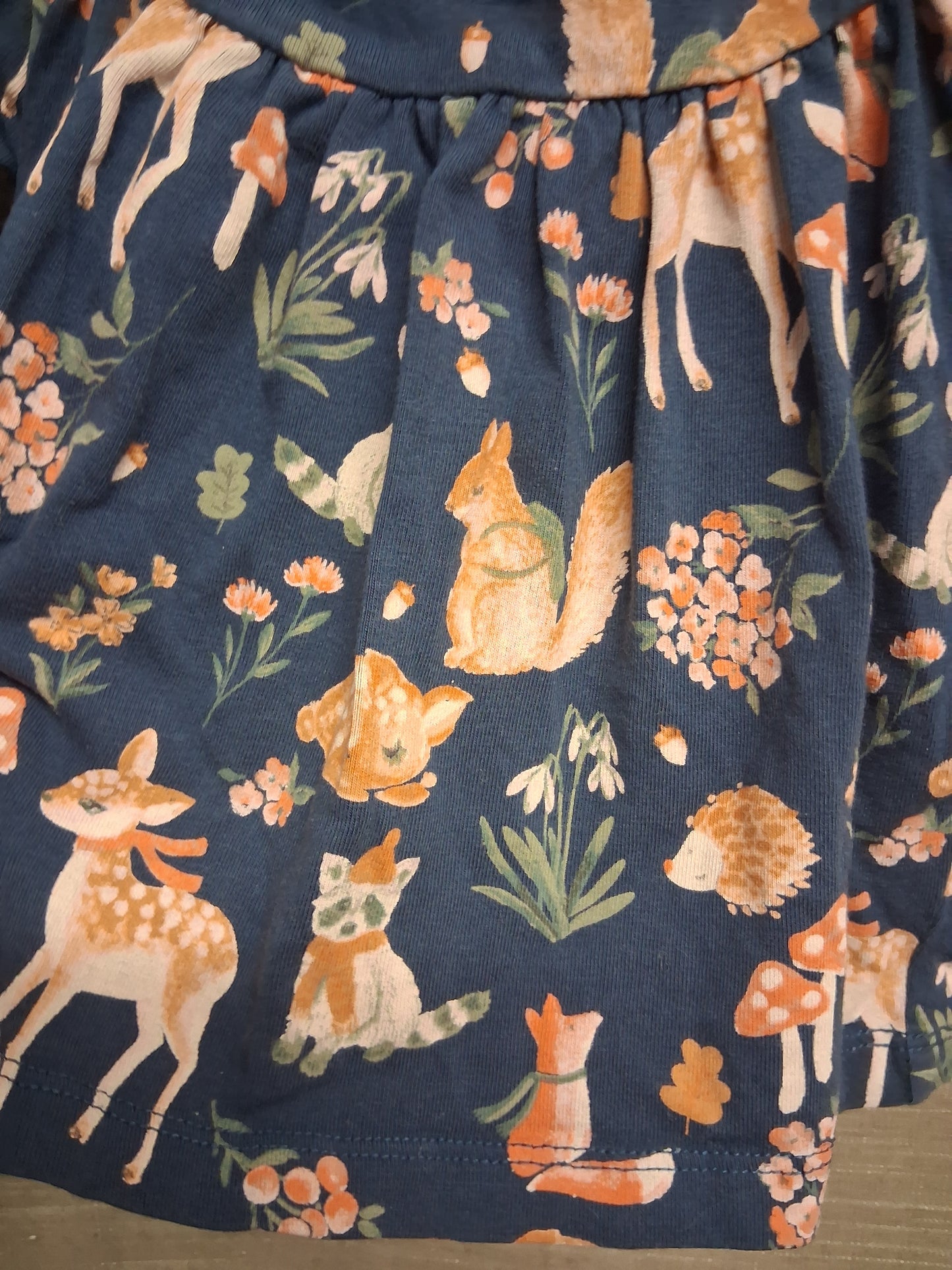 Next Girls Blue Long Sleeve T-Shirt Woodland Animal Theme Age 3-6 Months
