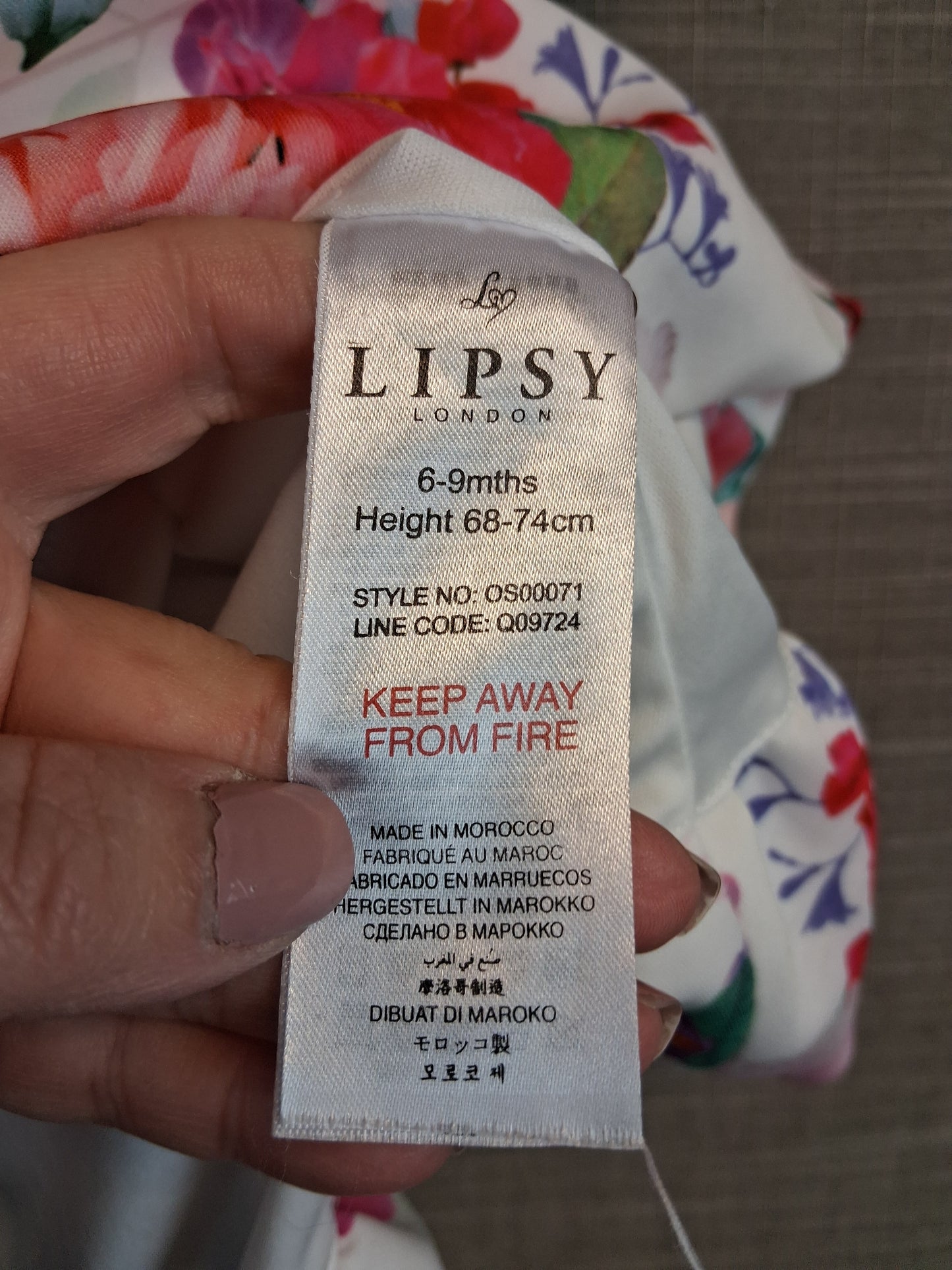 Lipsy Girls Floral Dress Age 6-9 Months