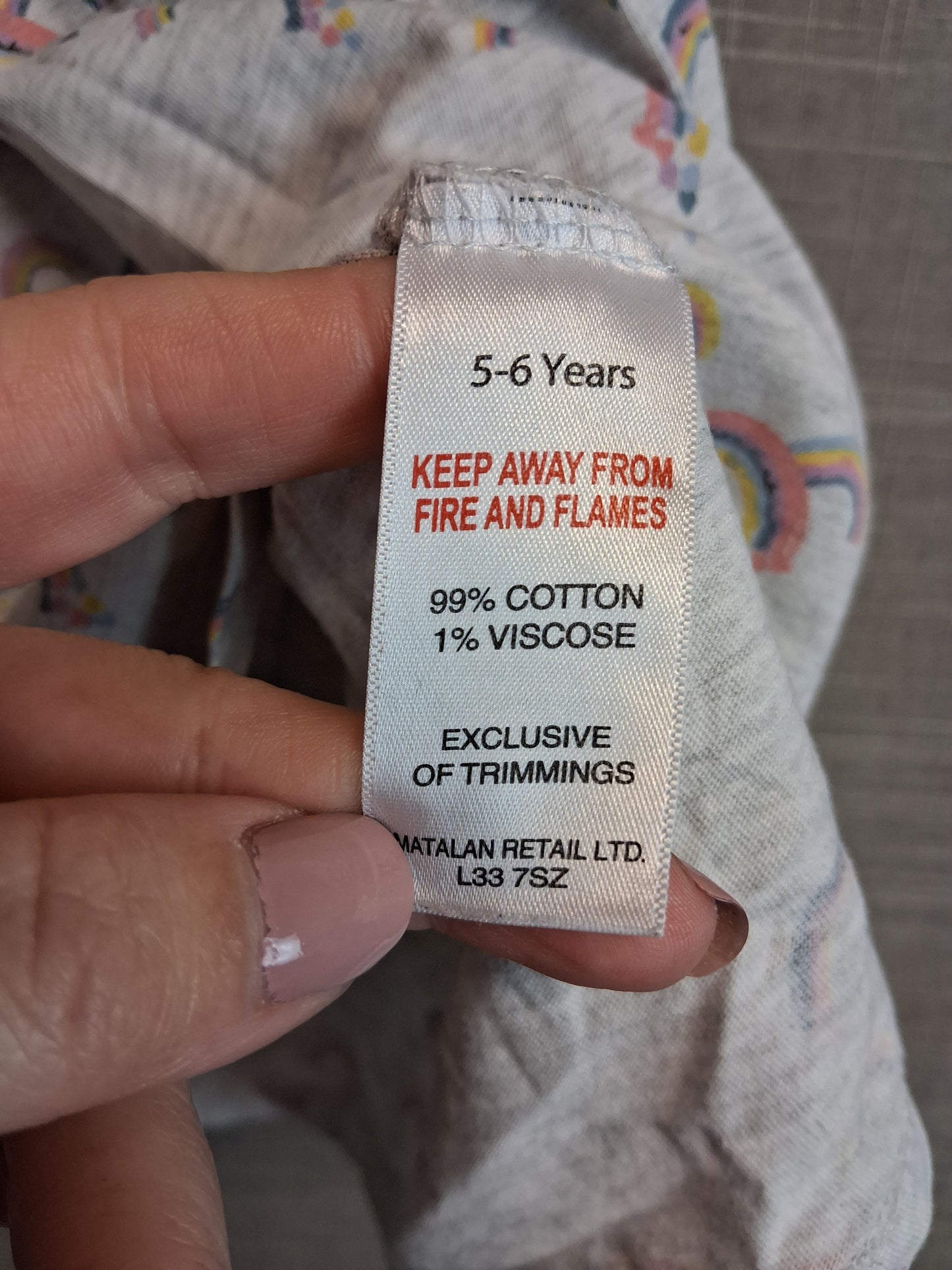 Matalan Girls Grey Rainbow Theme Jersey Dress Short Sleeve Age 5-6 Years