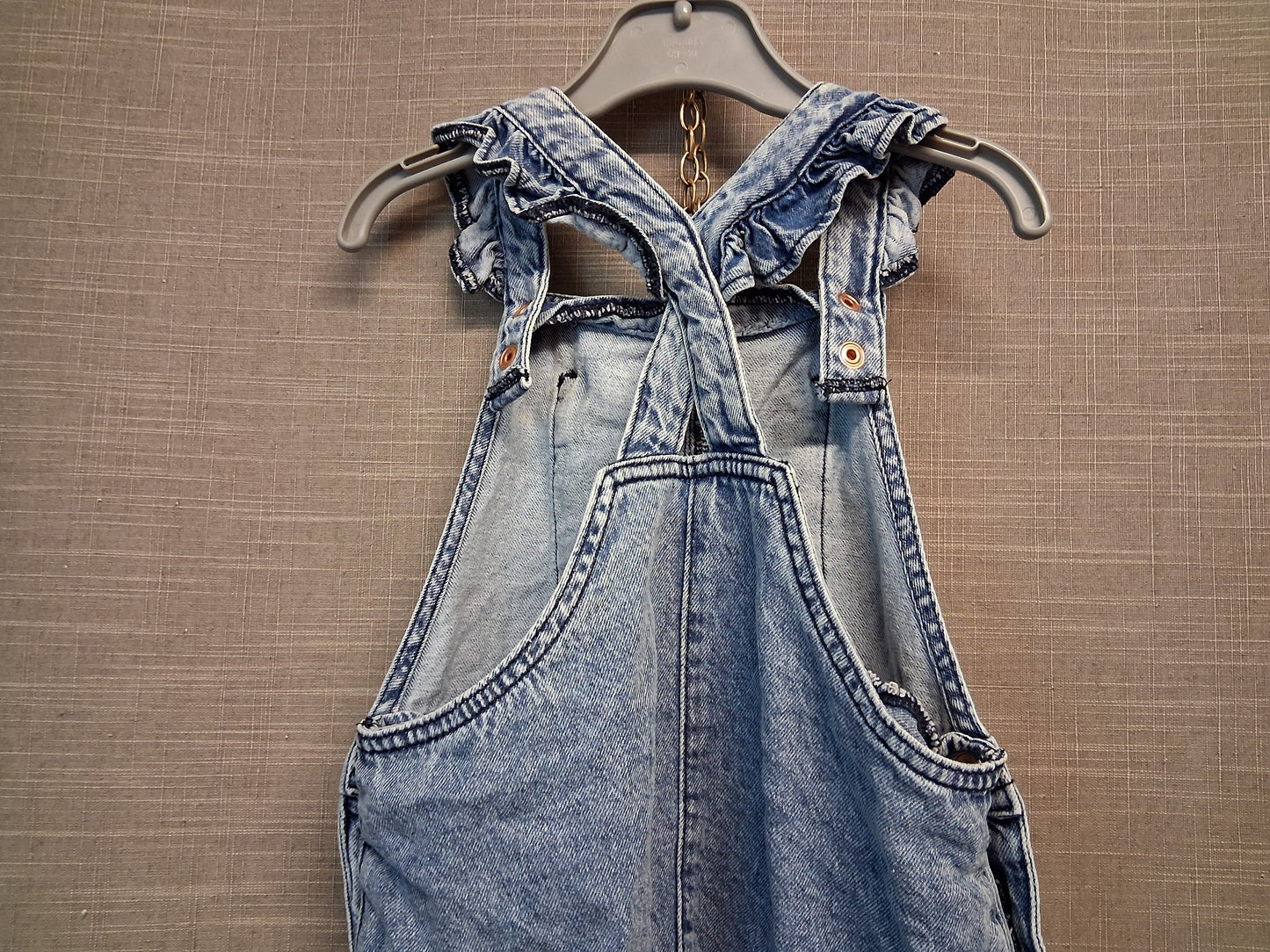 Girls Denim Blue Pinafore Dress Pocket on Front Age 5-6 Years