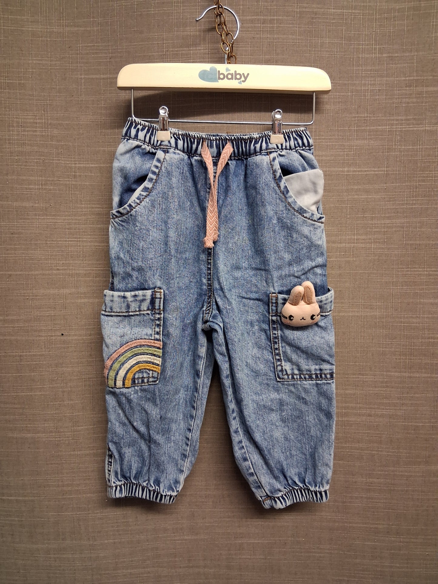 Next Girls Cargo Style Denim Jeans Lightwash Age 12-18 Months
