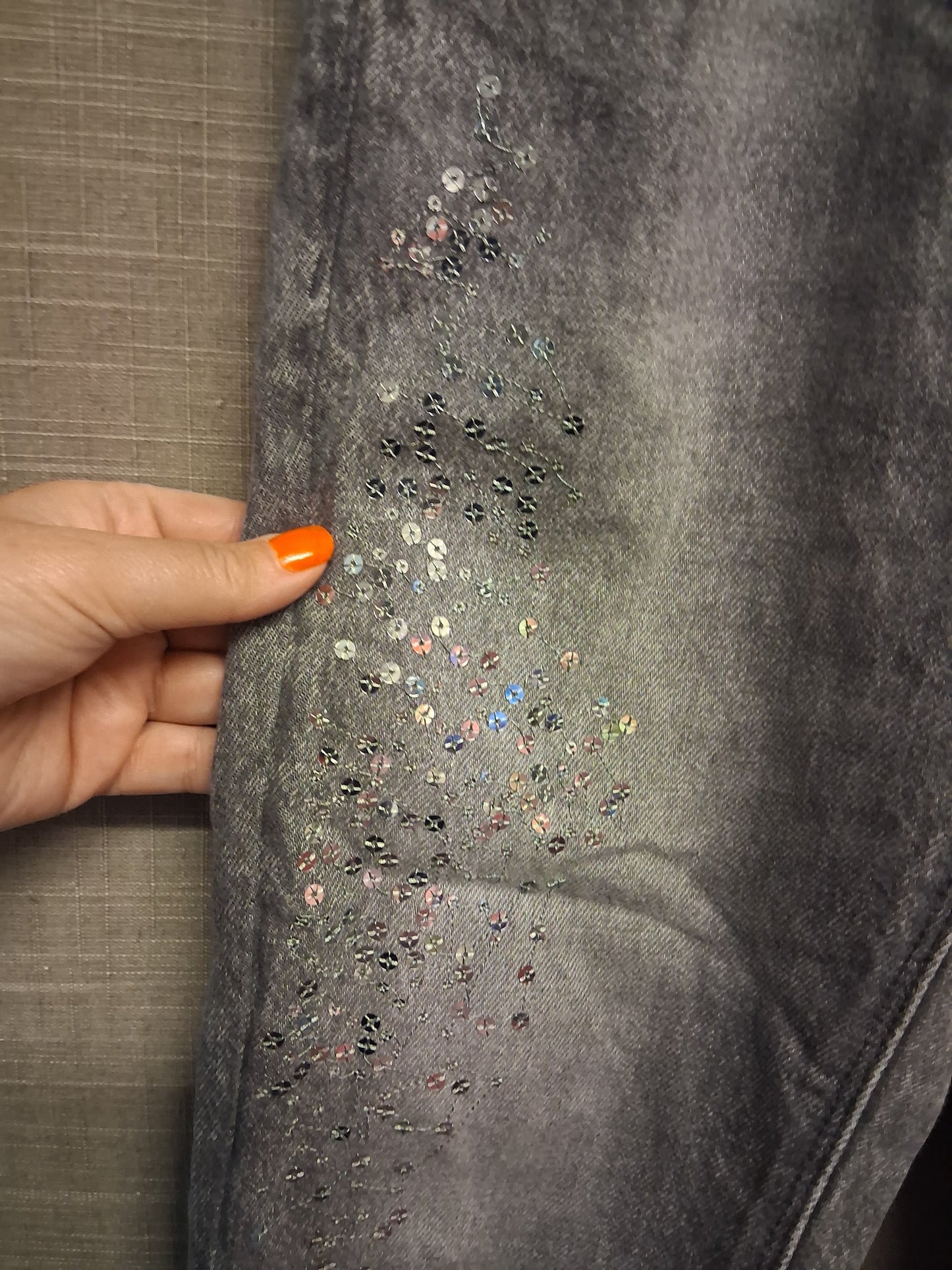 Next Jeans Girls Grey Denim Sequin Detail Age 9 Years