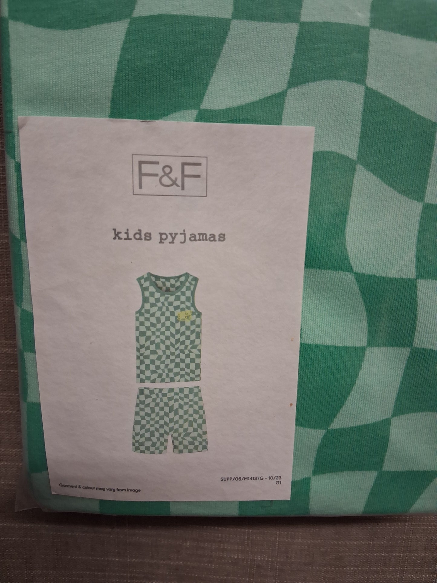 F&F Boys Green Check Pyjama PJs Shorts Set Age 11-12 Years New