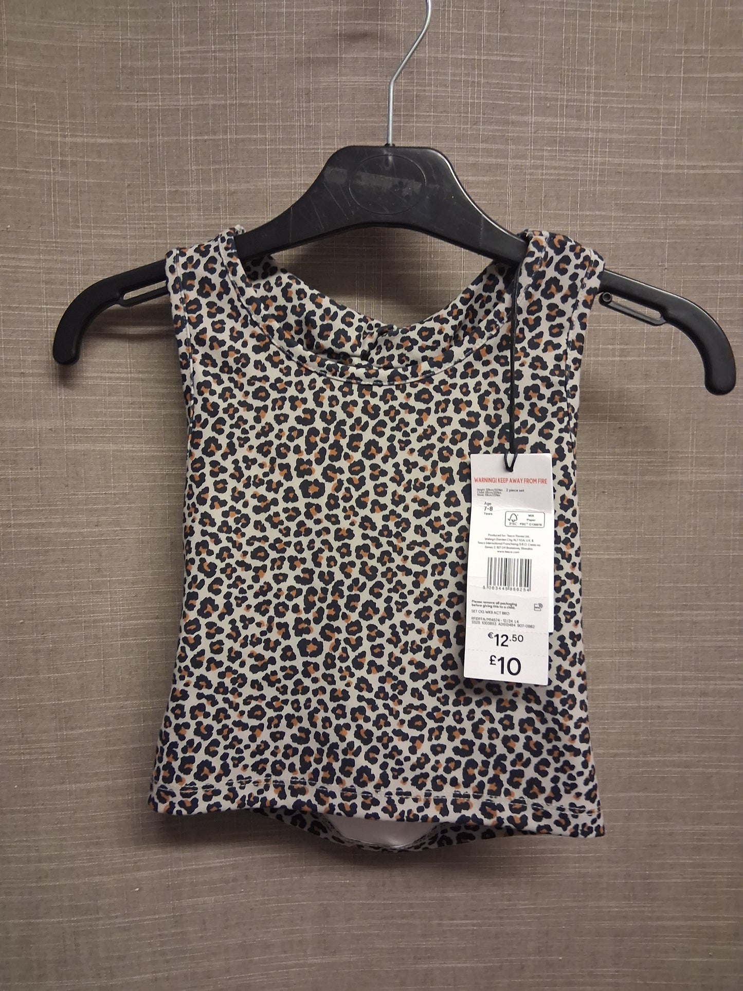 F&F Girls Leopard Print Cut Out Back Crop Top Age 7-8 Years New