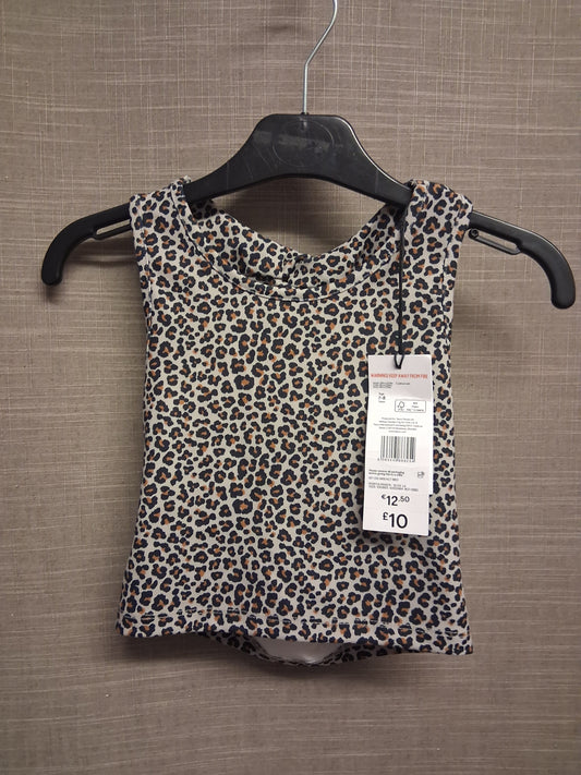 F&F Girls Leopard Print Cut Out Back Crop Top Age 7-8 Years New