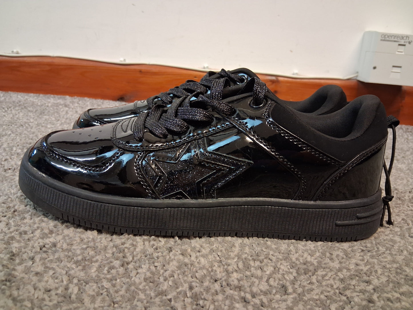 F&F Black Patent Lace Up Shoes/Trainers Size 4 New