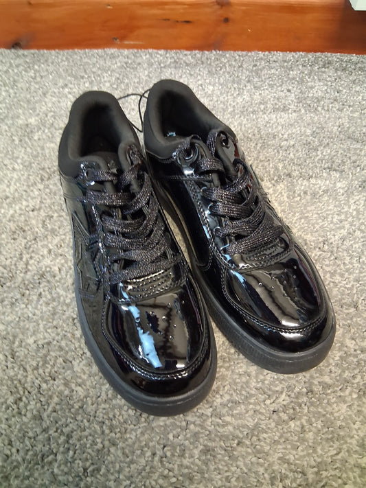 F&F Black Patent Lace Up Shoes/Trainers Size 4 New