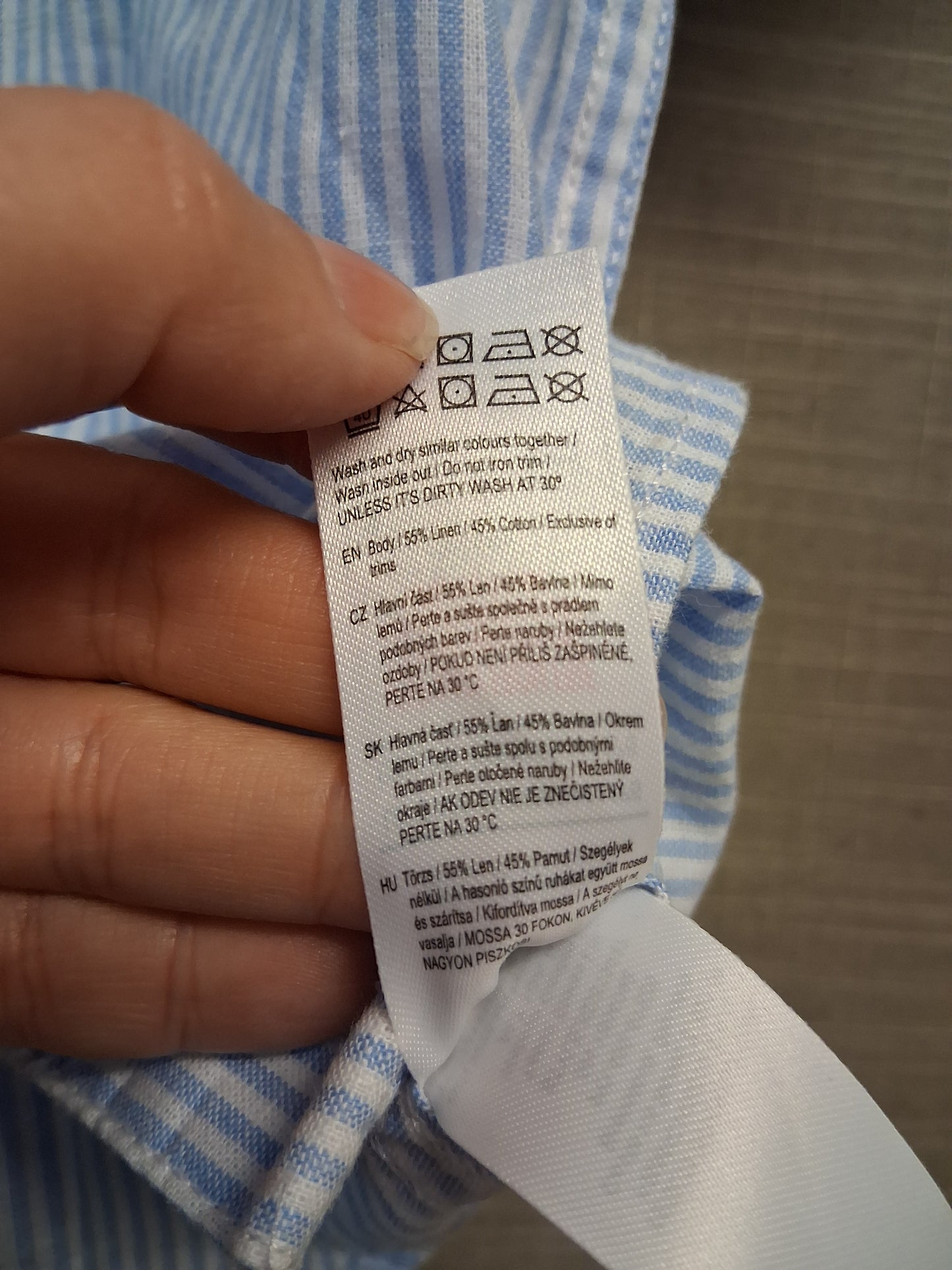 F&F Boys Blue White Striped Short Sleeve Shirt Age 5-6 Years