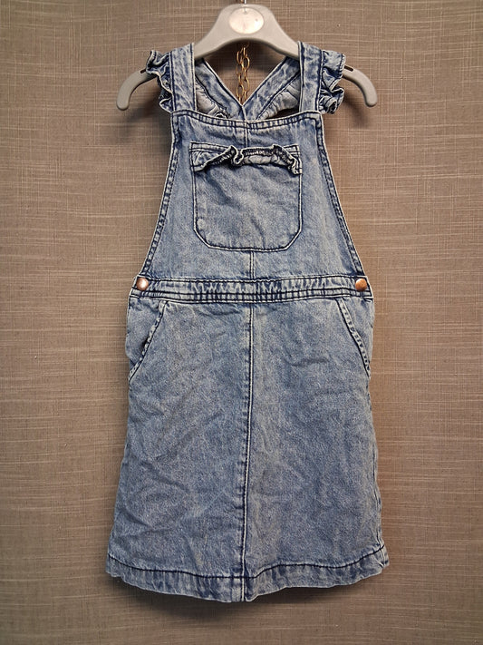 Girls Denim Blue Pinafore Dress Pocket on Front Age 5-6 Years