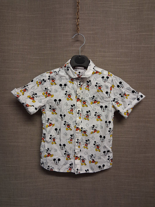 Next X Disney Mickey Mouse White Short Sleeve 100% Cotton Shirt Age 3-4 Years