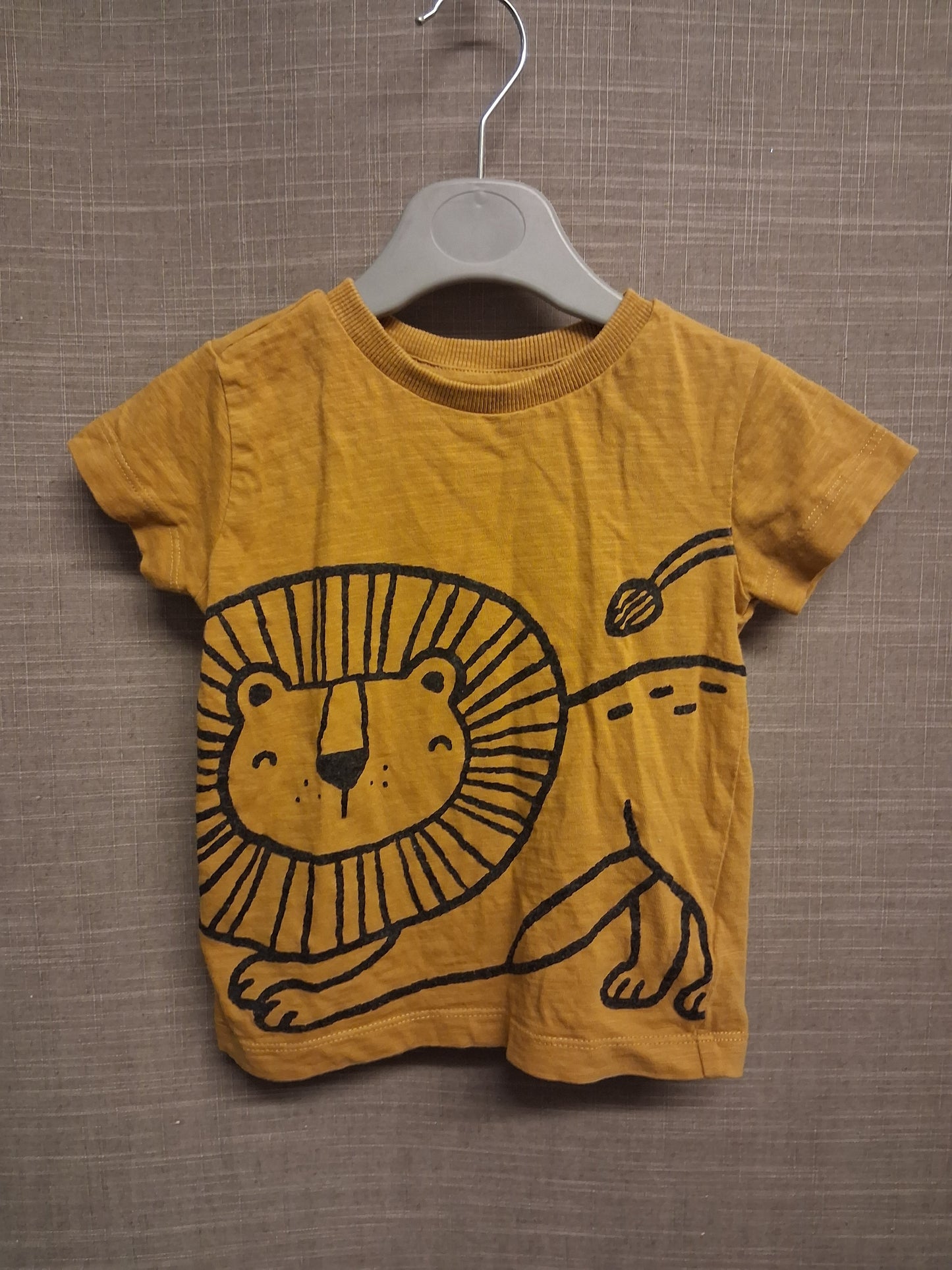 Next Boys Mustard Lion Print Short Sleeve T-Shirt Age 6-9 Months