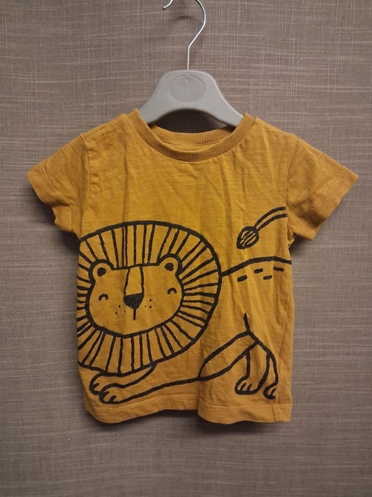 Next Boys Mustard Lion Print Short Sleeve T-Shirt Age 6-9 Months