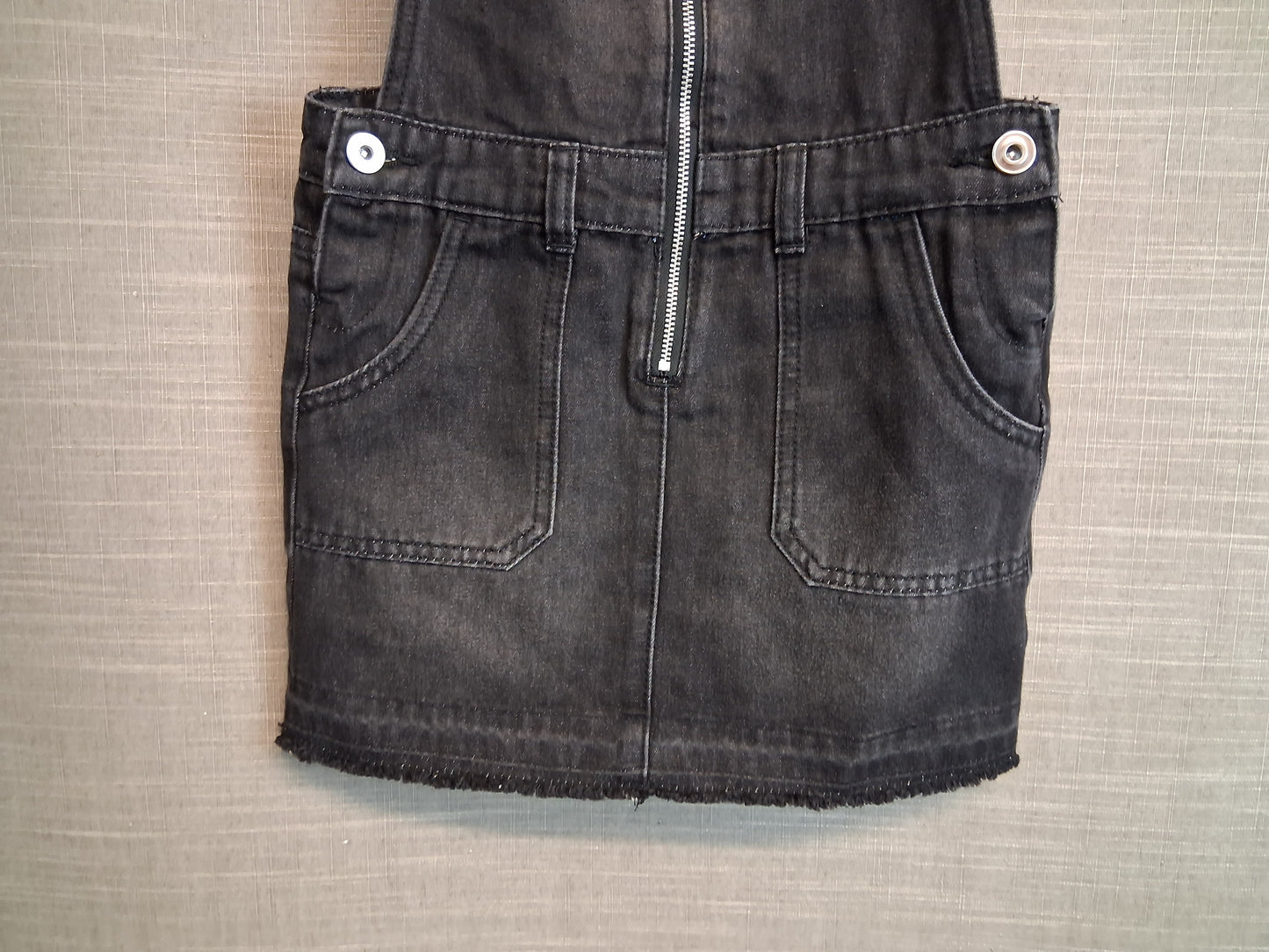 George Girls Black Denim Pinafore Dress Zip Front Age 7-8 Years