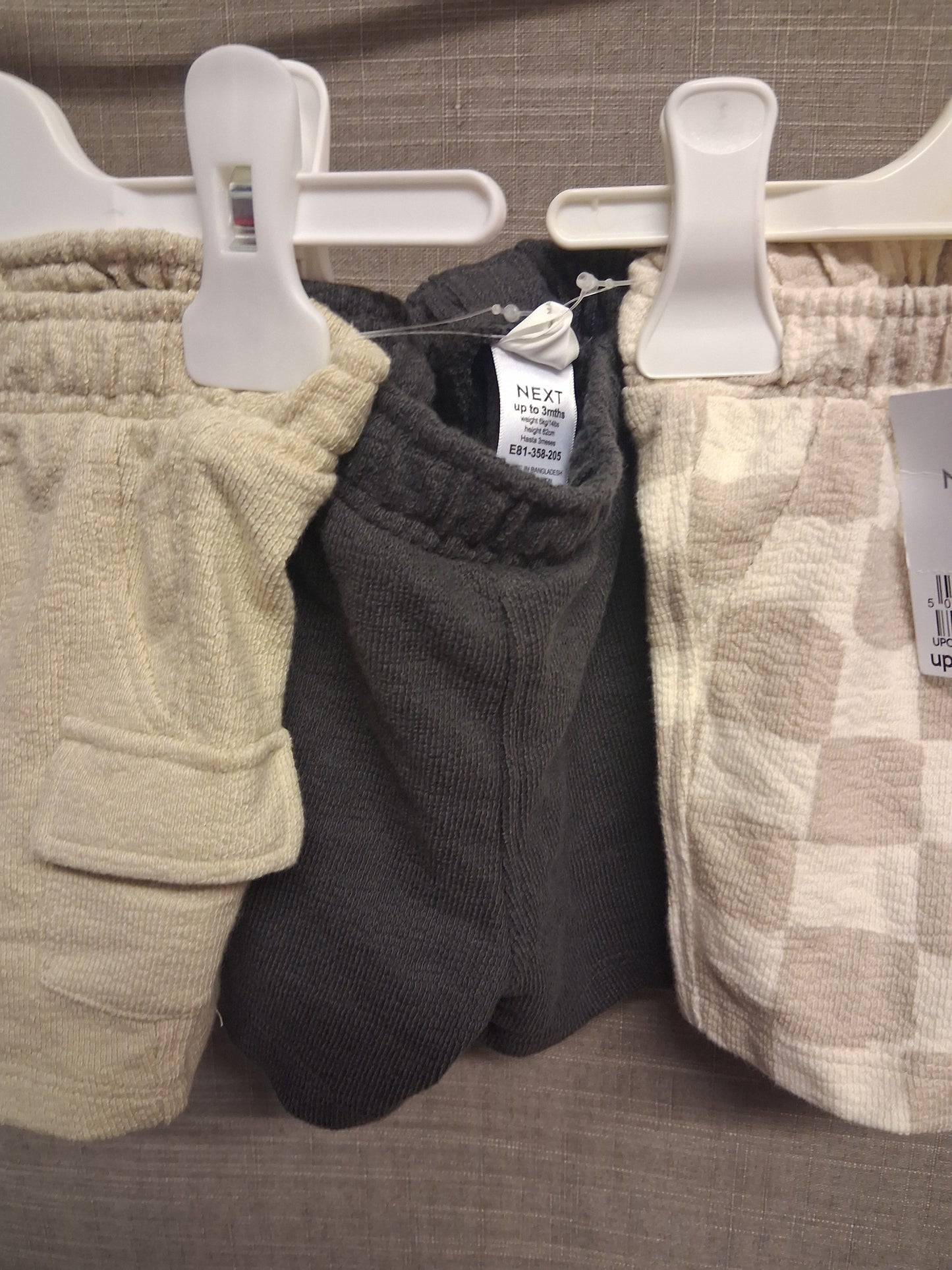 Next Boys Shorts Jersey Pack of 3 New Beige Grey Age 0-3 Months