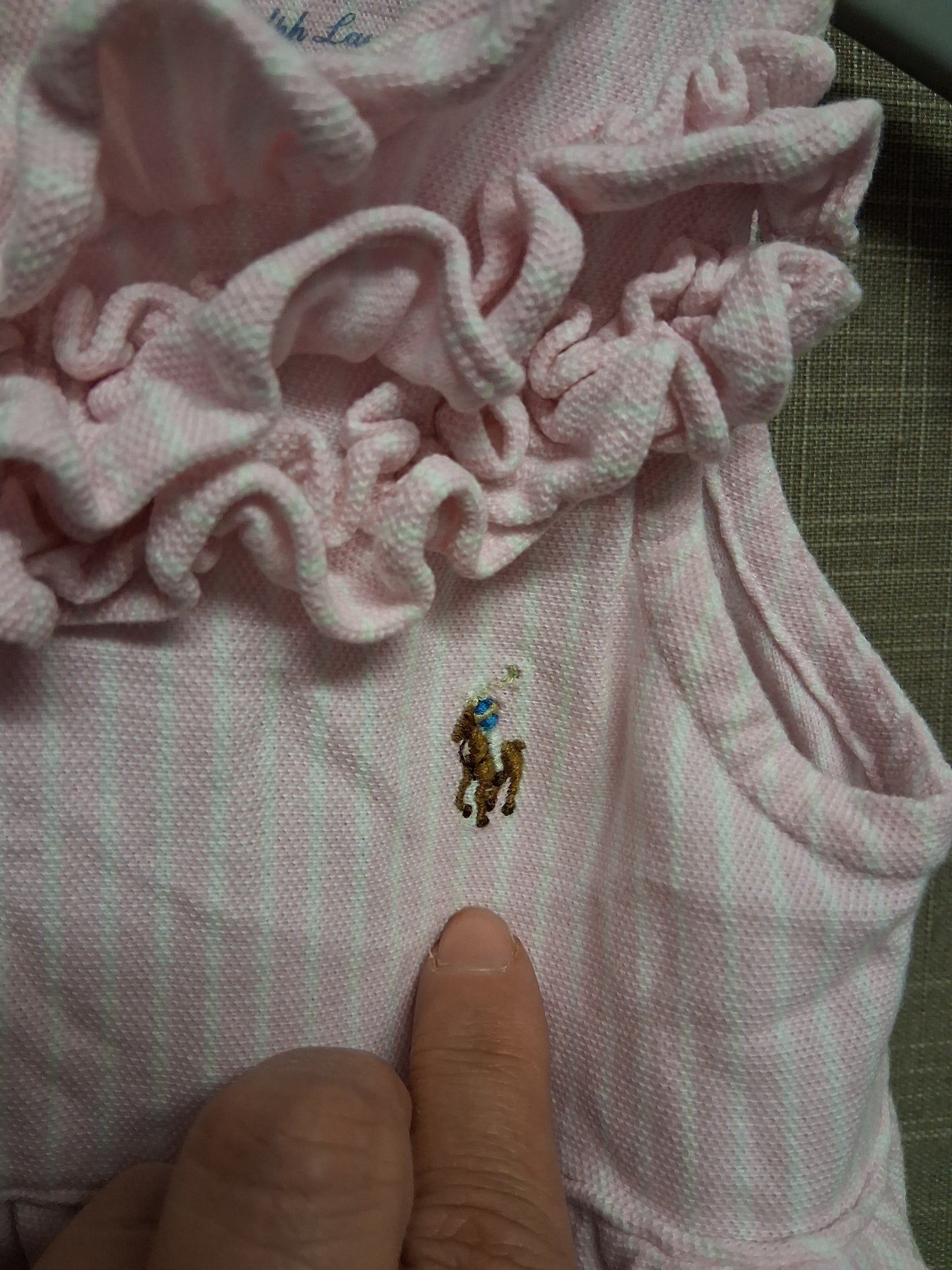 Ralph Lauren Girls Pink White Striped Frilly Romper Age 12-18 Months