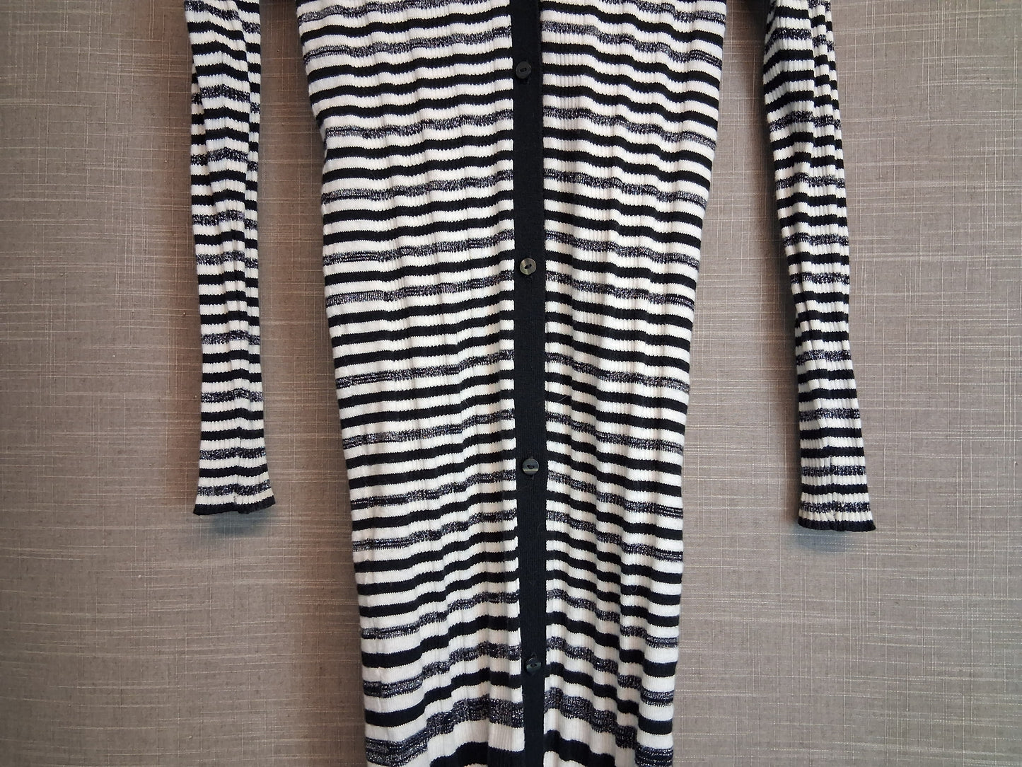 Next Girls Black White Striped V Neck Jumper Dress Button Front Age 9 Years
