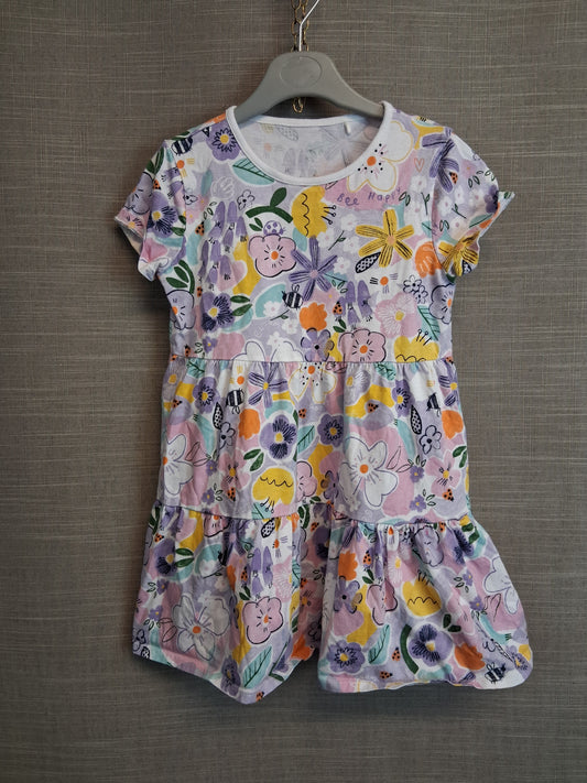 Girls Multicolour Floral Jersey Tiered Dress Short Sleeve Age 3 Years